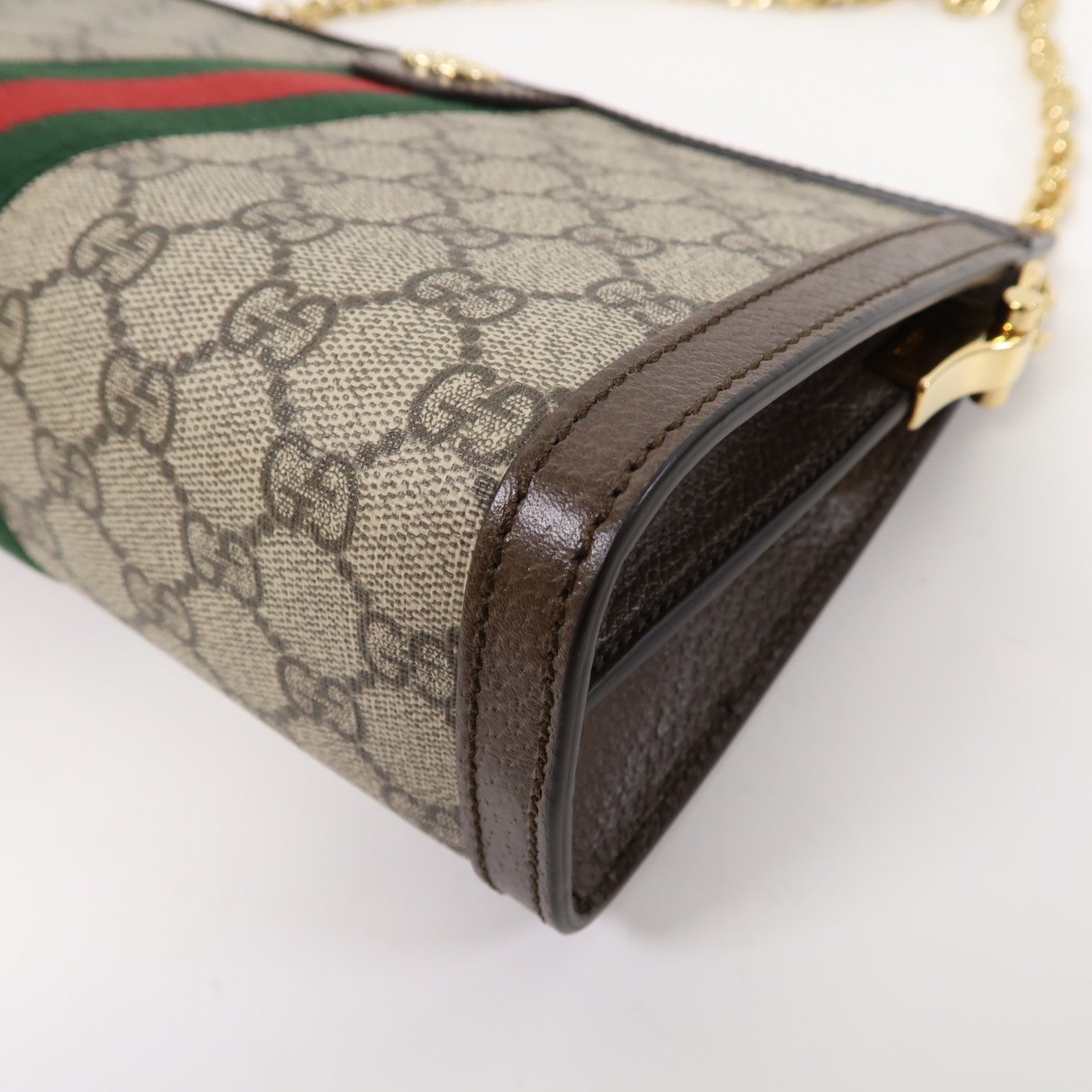 GUCCI 塗層帆布Ophidia GG金扣鏈帶肩背袋啡色