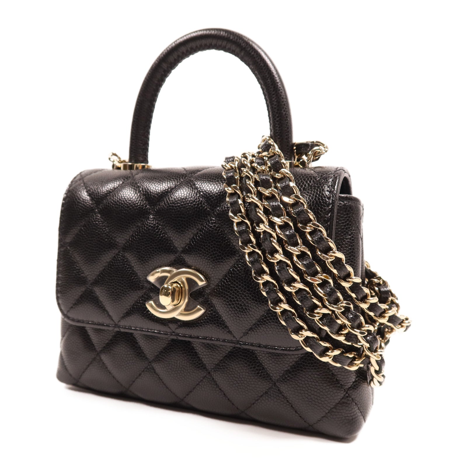 CHANEL 牛皮皮革Mirco Coco Handle金扣鏈帶肩背袋