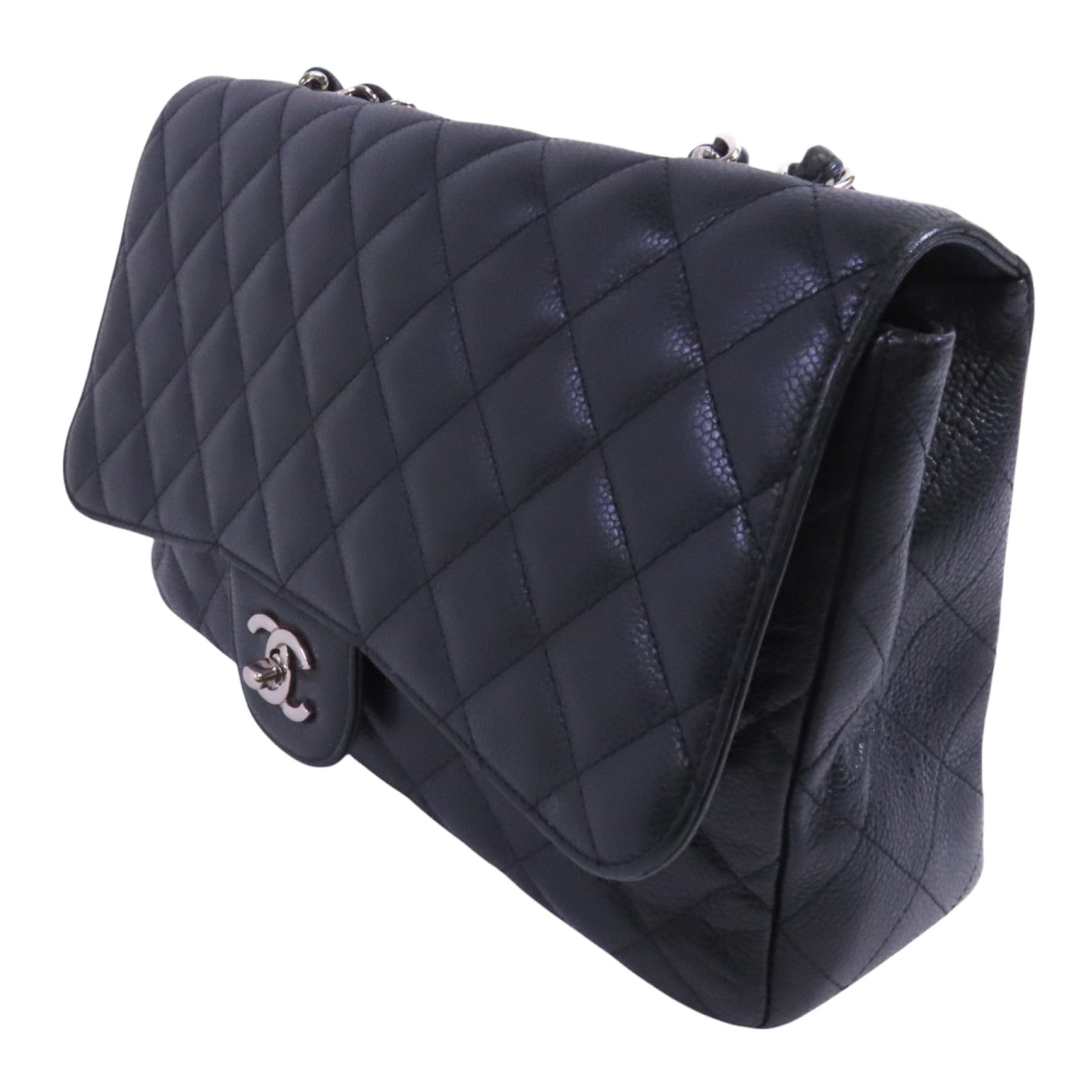 CHANEL 牛皮皮革Large Classic銀扣鏈帶肩背袋