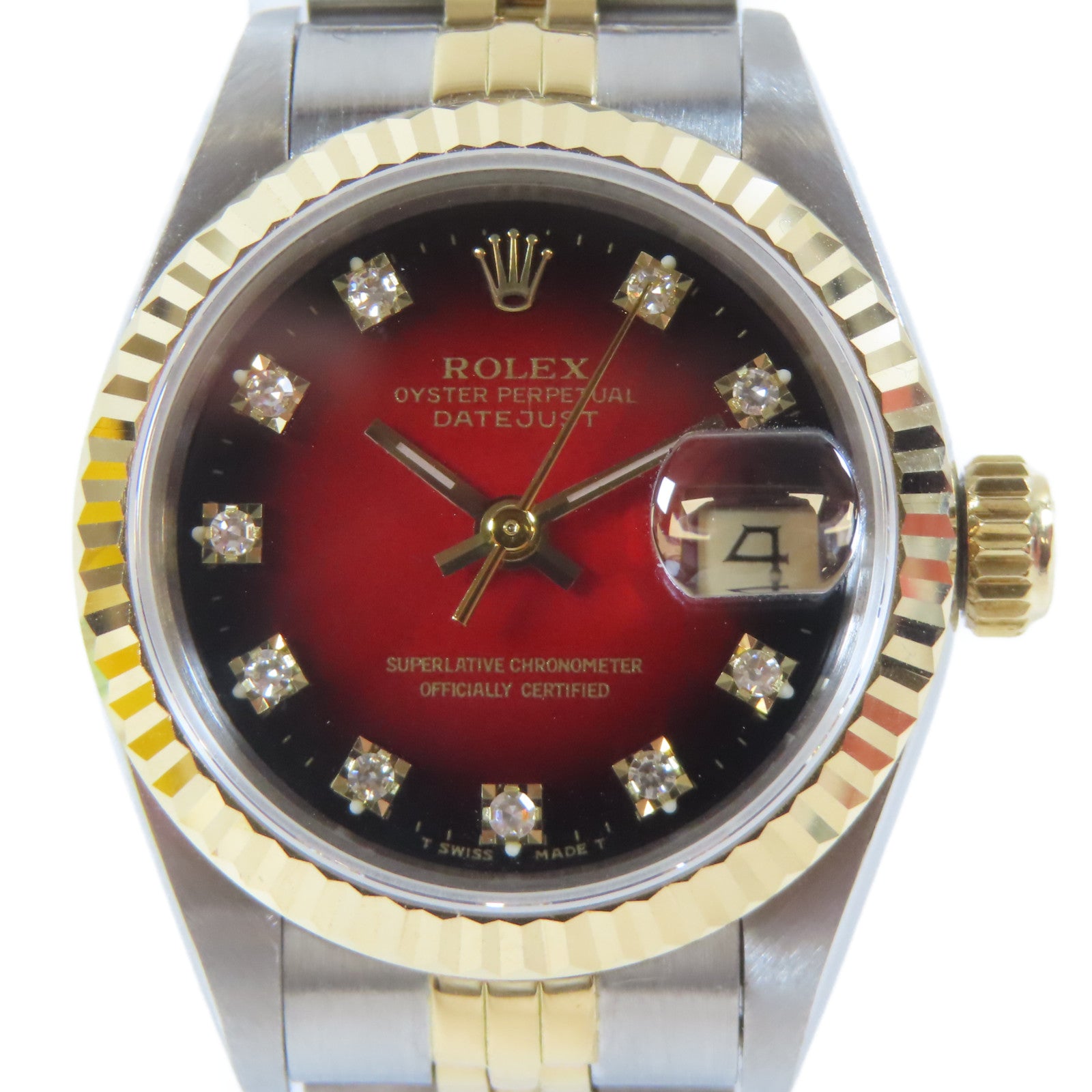 ROLEX Datejust 26mm18K黃金/不鏽鋼手錶自動機芯紅色#14.5cm