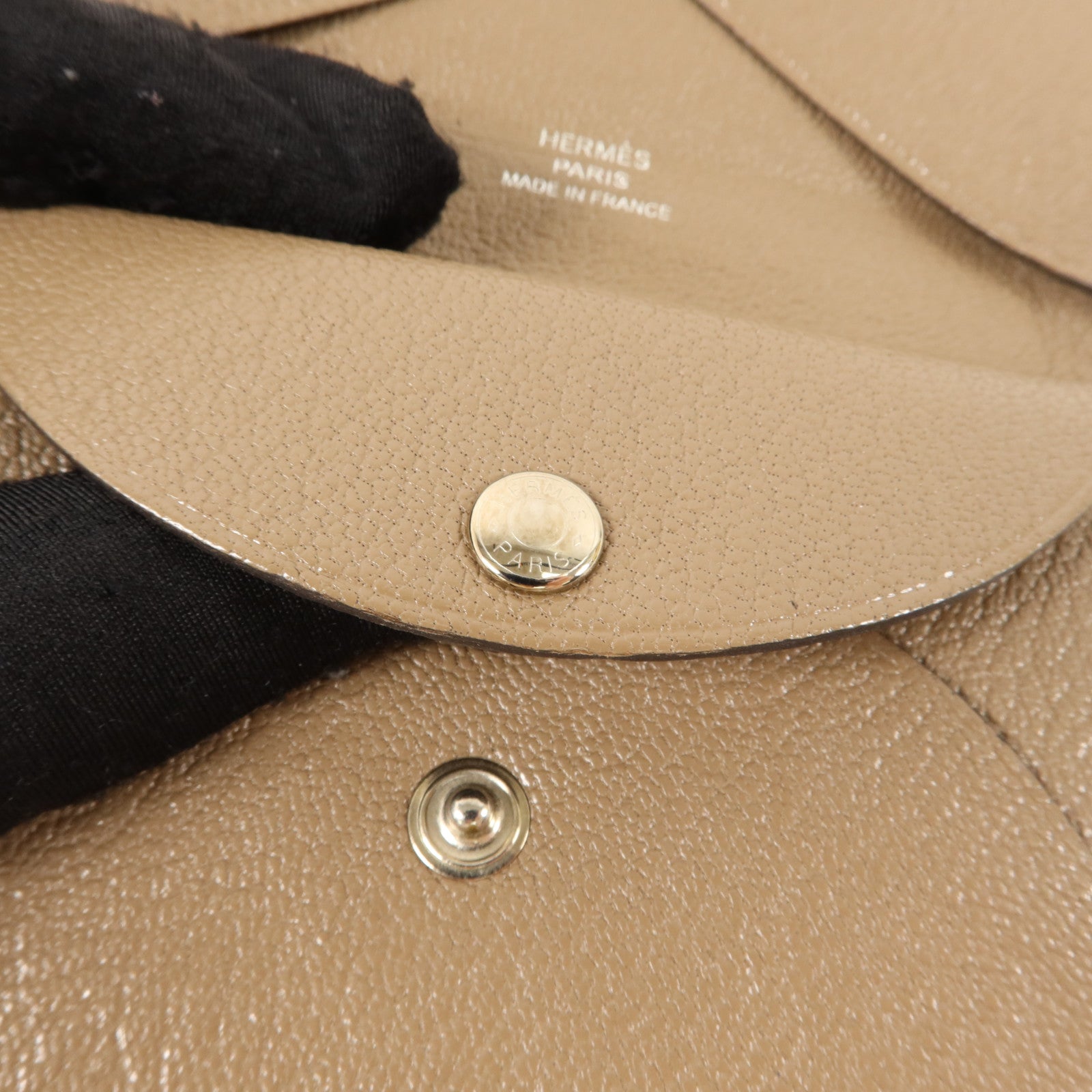 HERMES Chevre皮革Calvi Duo Compact Card Holder卡片套Etoupe