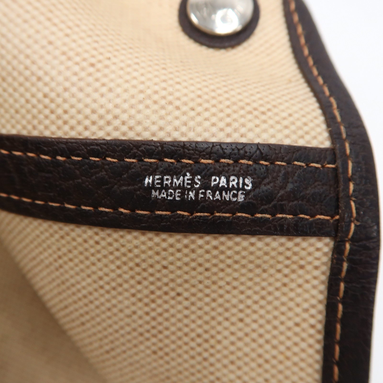HERMES Toile H帆布Garden File MM銀扣手挽袋啡色/米色