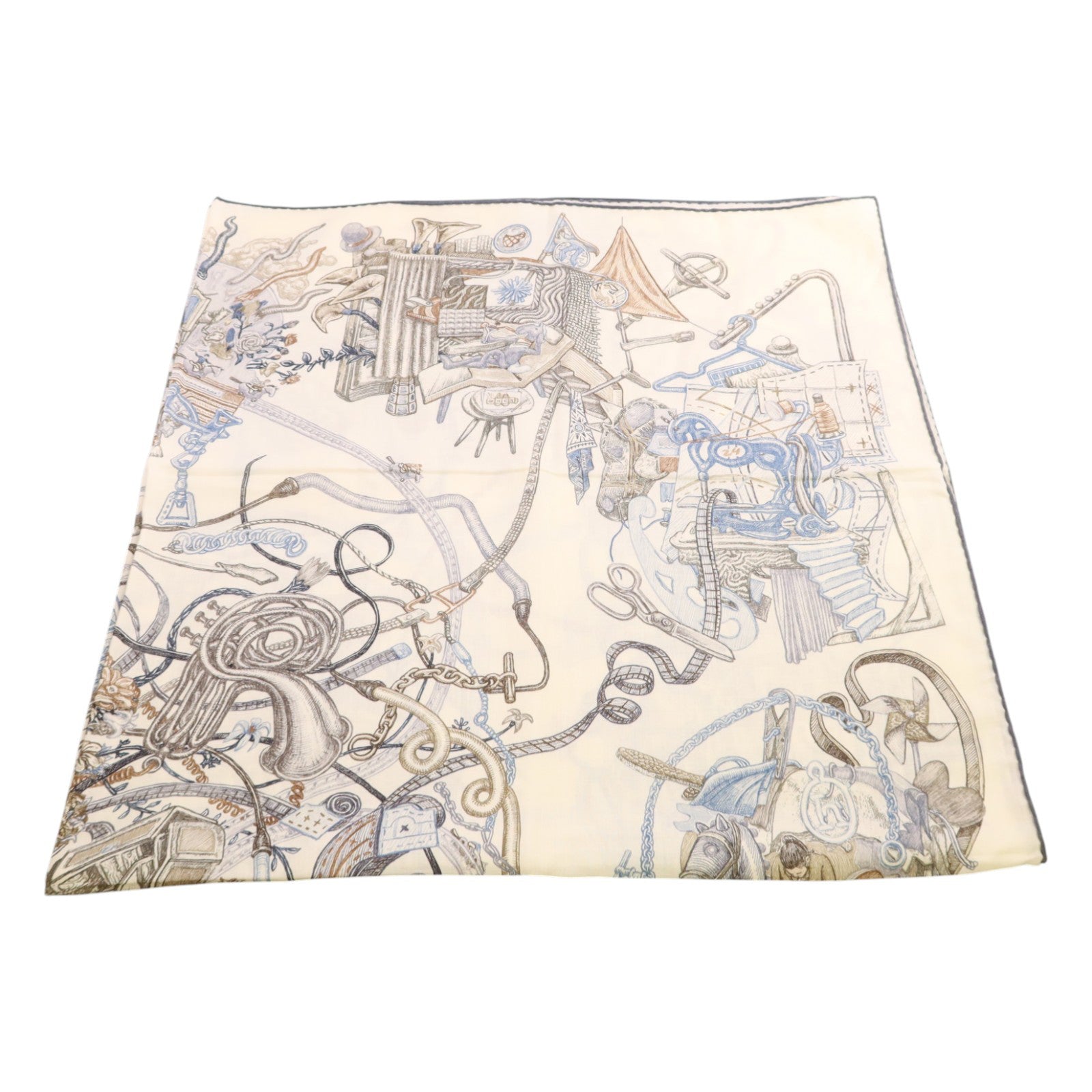 HERMES 羊絨/絲質Mors A Jouets Bandana Shawl 140絲巾
