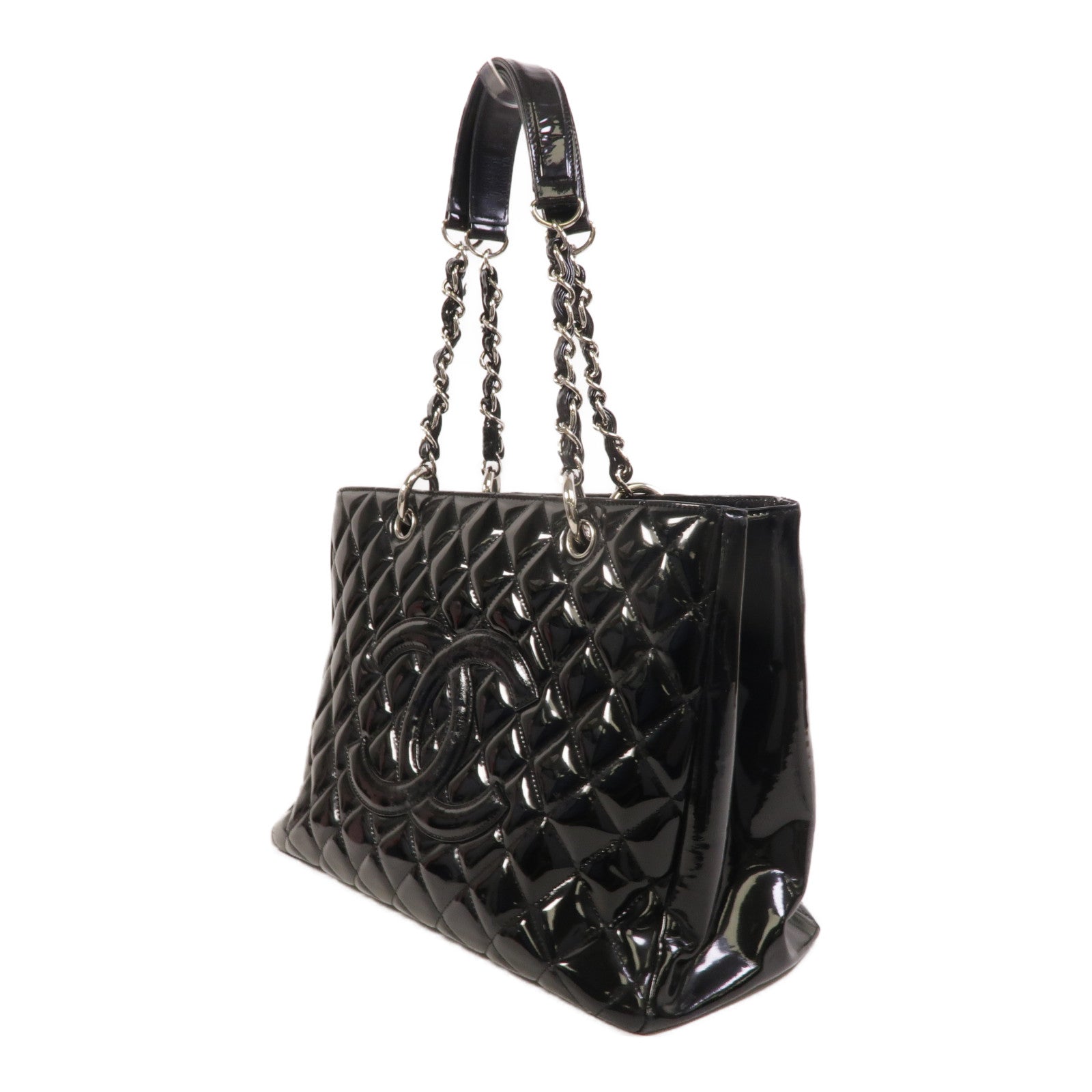 CHANEL 漆皮皮革GST Grand Shopping Tote Bag鏈帶肩背袋