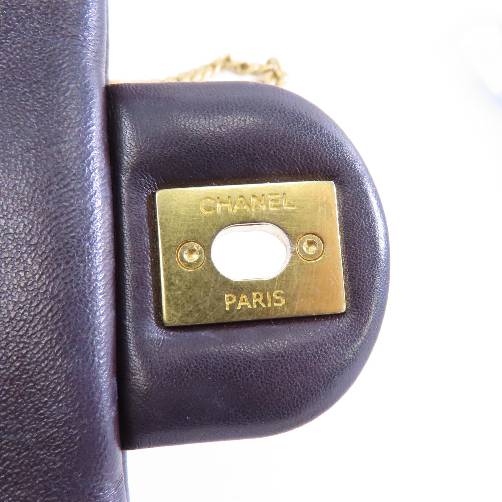 CHANEL 菱格羊皮皮革Chain Shoulder Bag金扣鏈帶肩背袋啡色