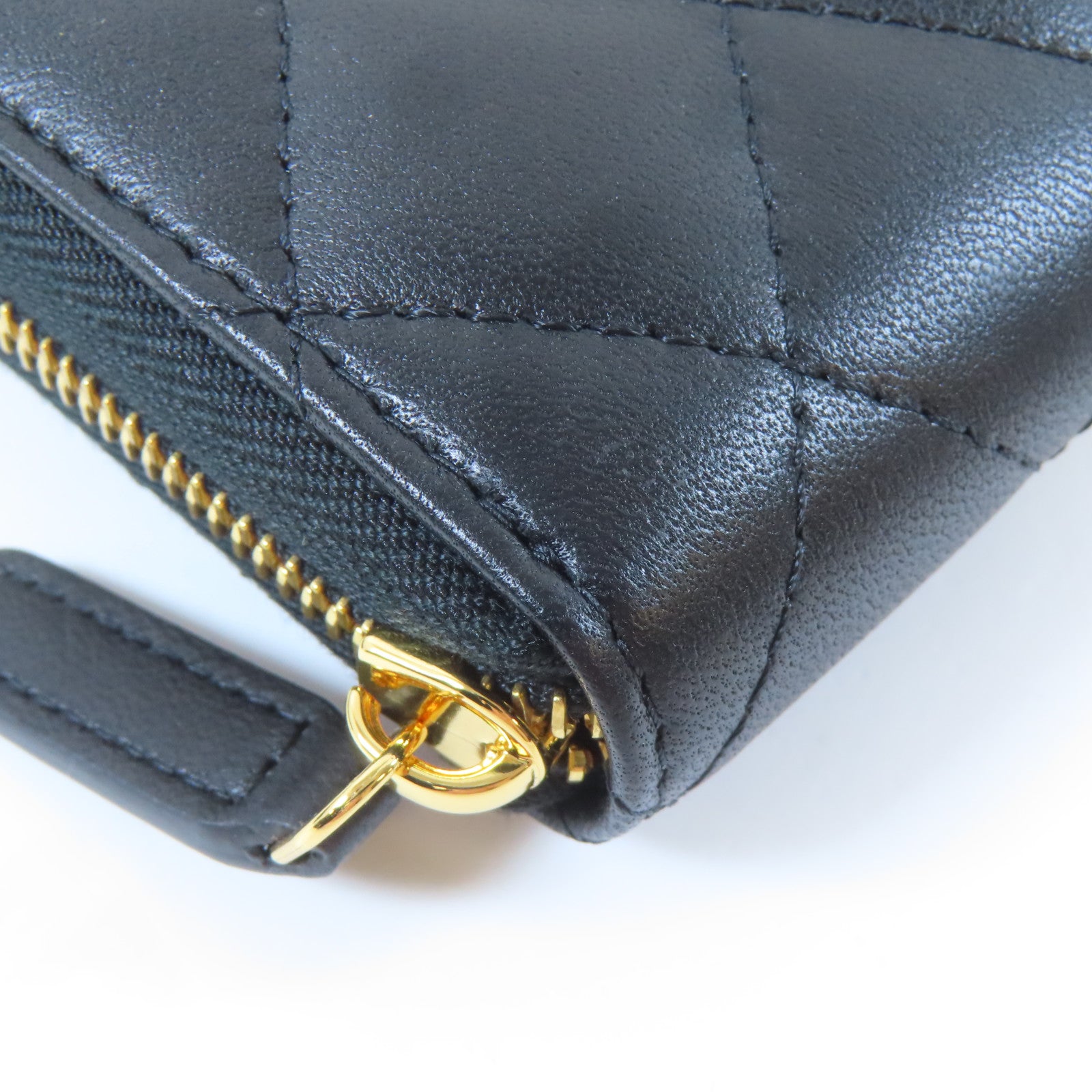 CHANEL 菱格羊皮皮革Zipper Long Wallet金扣長錢包黑色