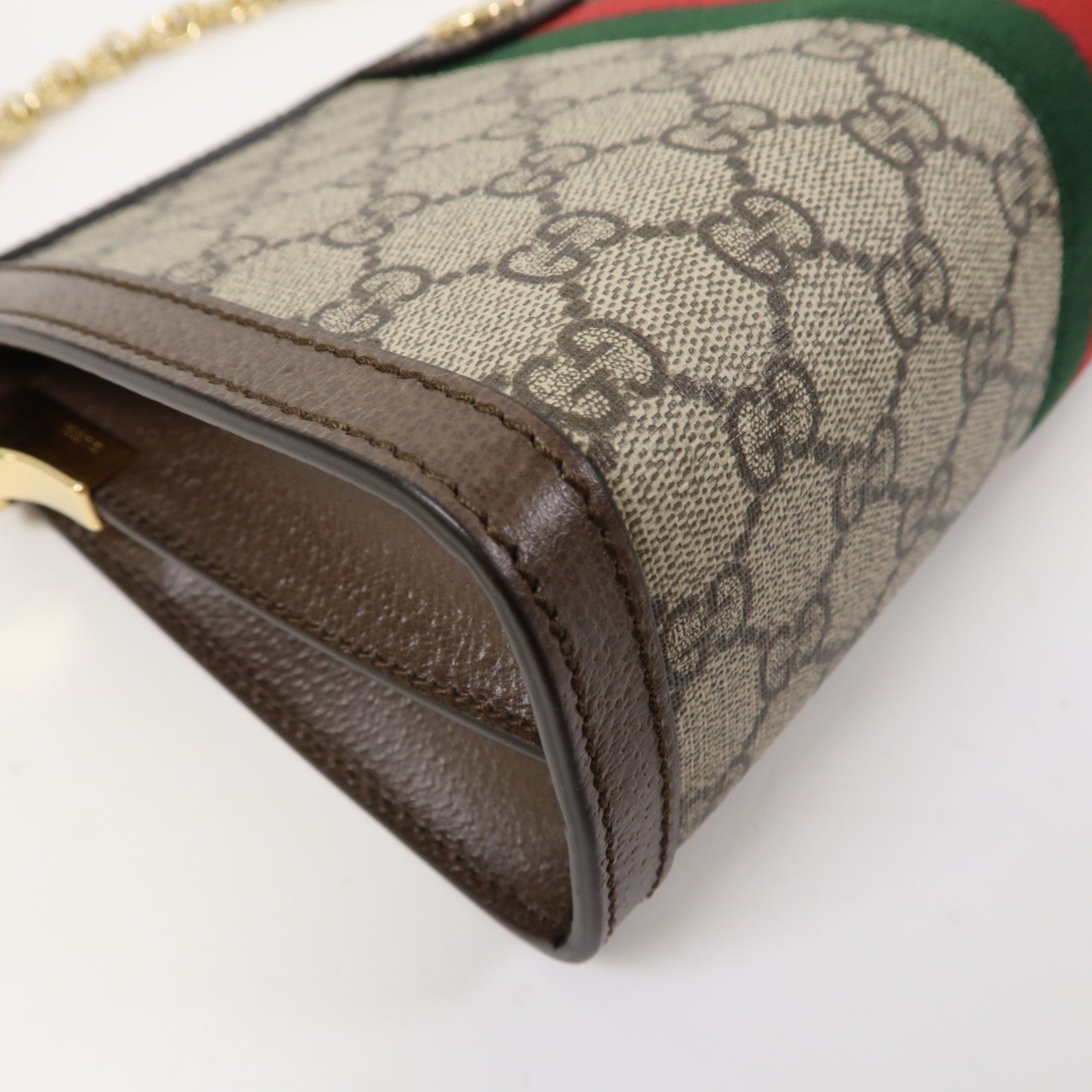 GUCCI 塗層帆布Ophidia GG金扣鏈帶肩背袋啡色