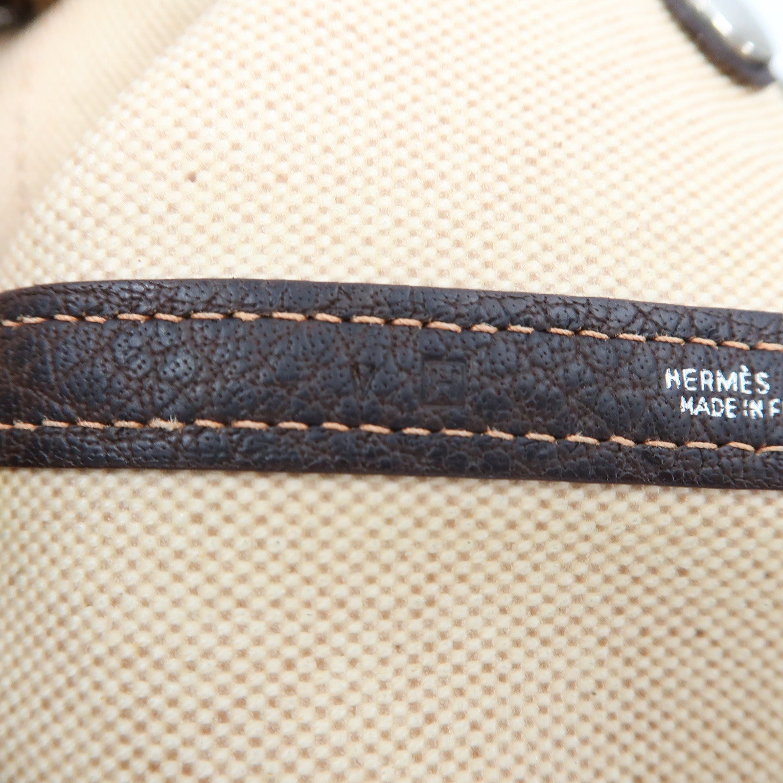 HERMES Toile H帆布Garden File MM銀扣手挽袋啡色/米色
