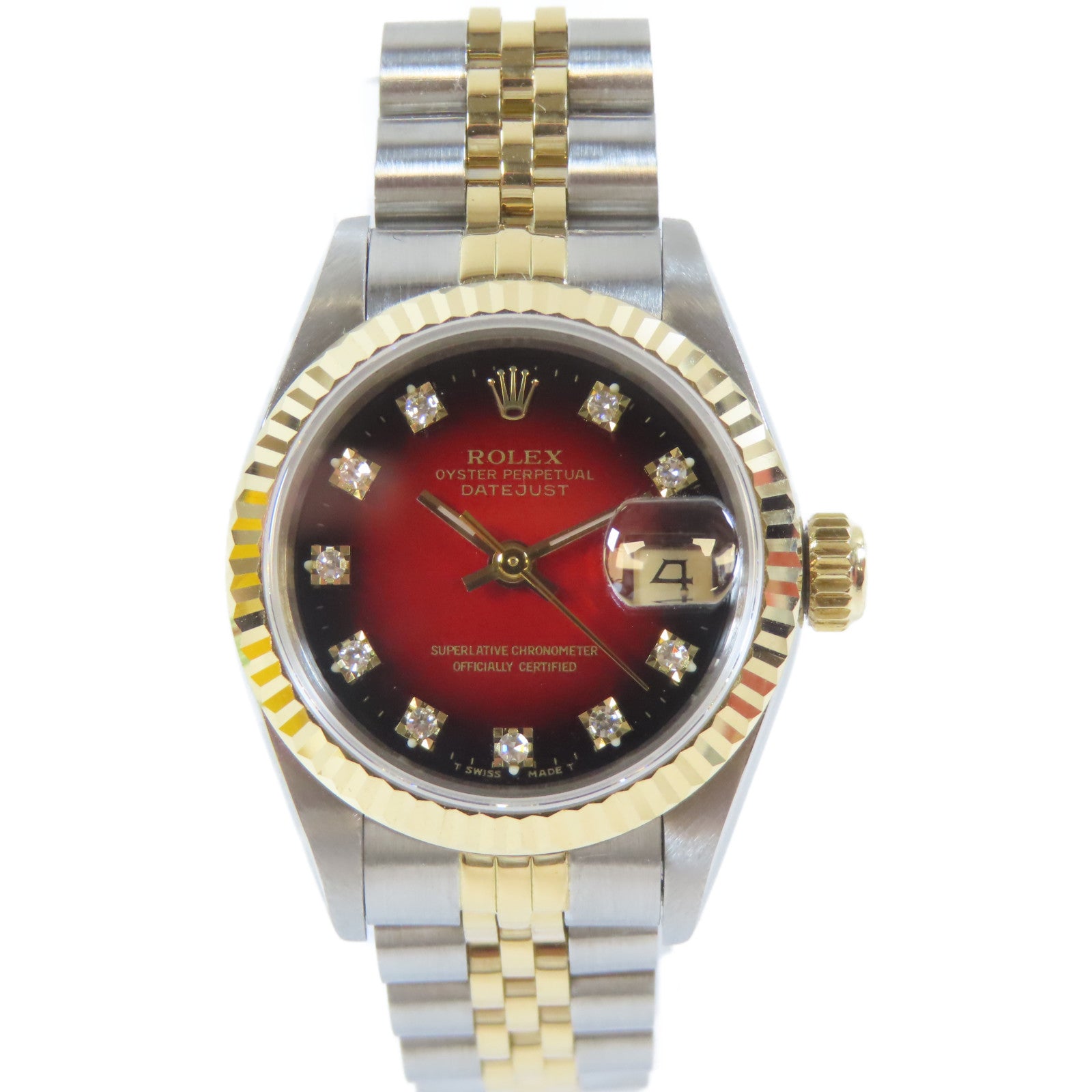 ROLEX Datejust 26mm18K黃金/不鏽鋼手錶自動機芯紅色#14.5cm