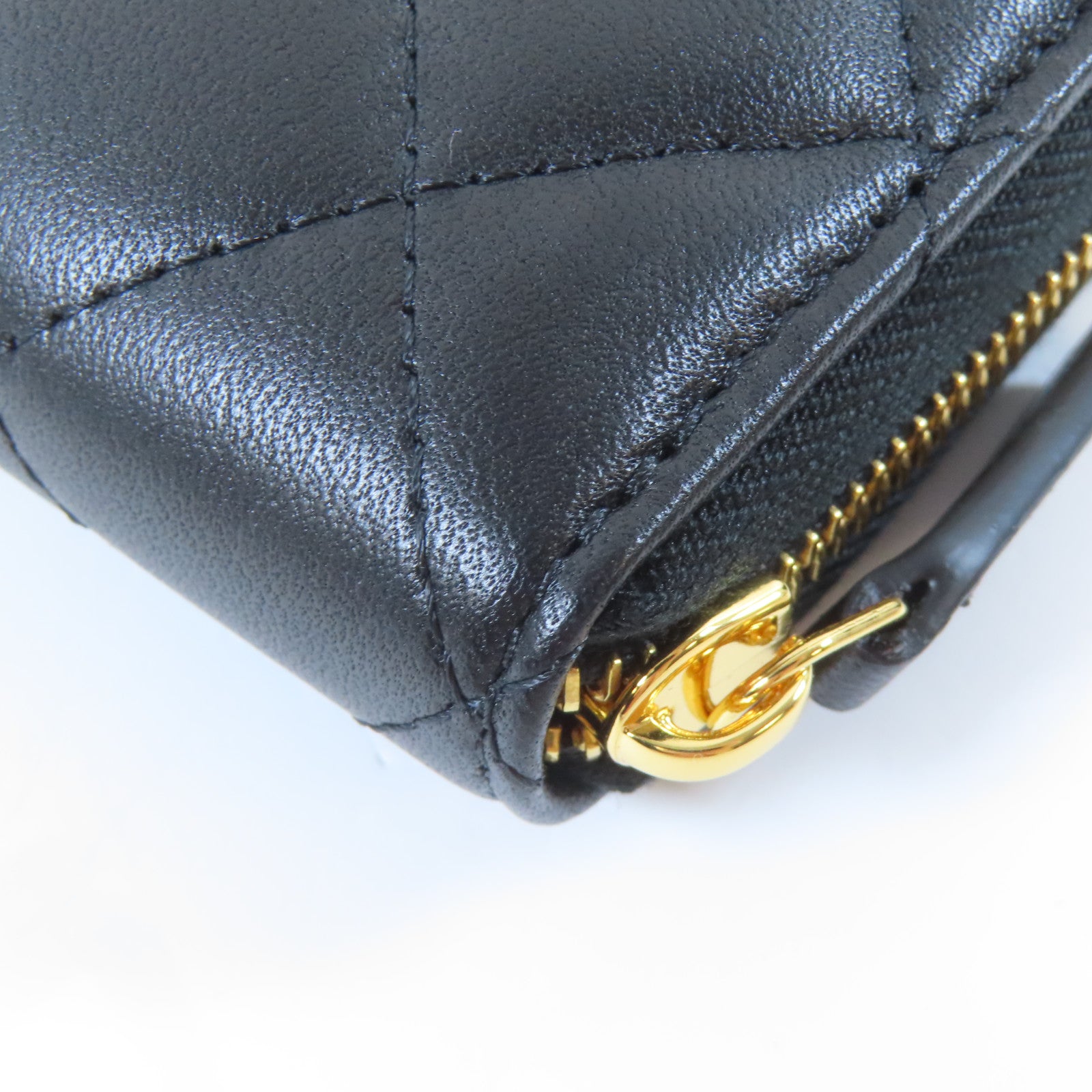 CHANEL 菱格羊皮皮革Zipper Long Wallet金扣長錢包黑色