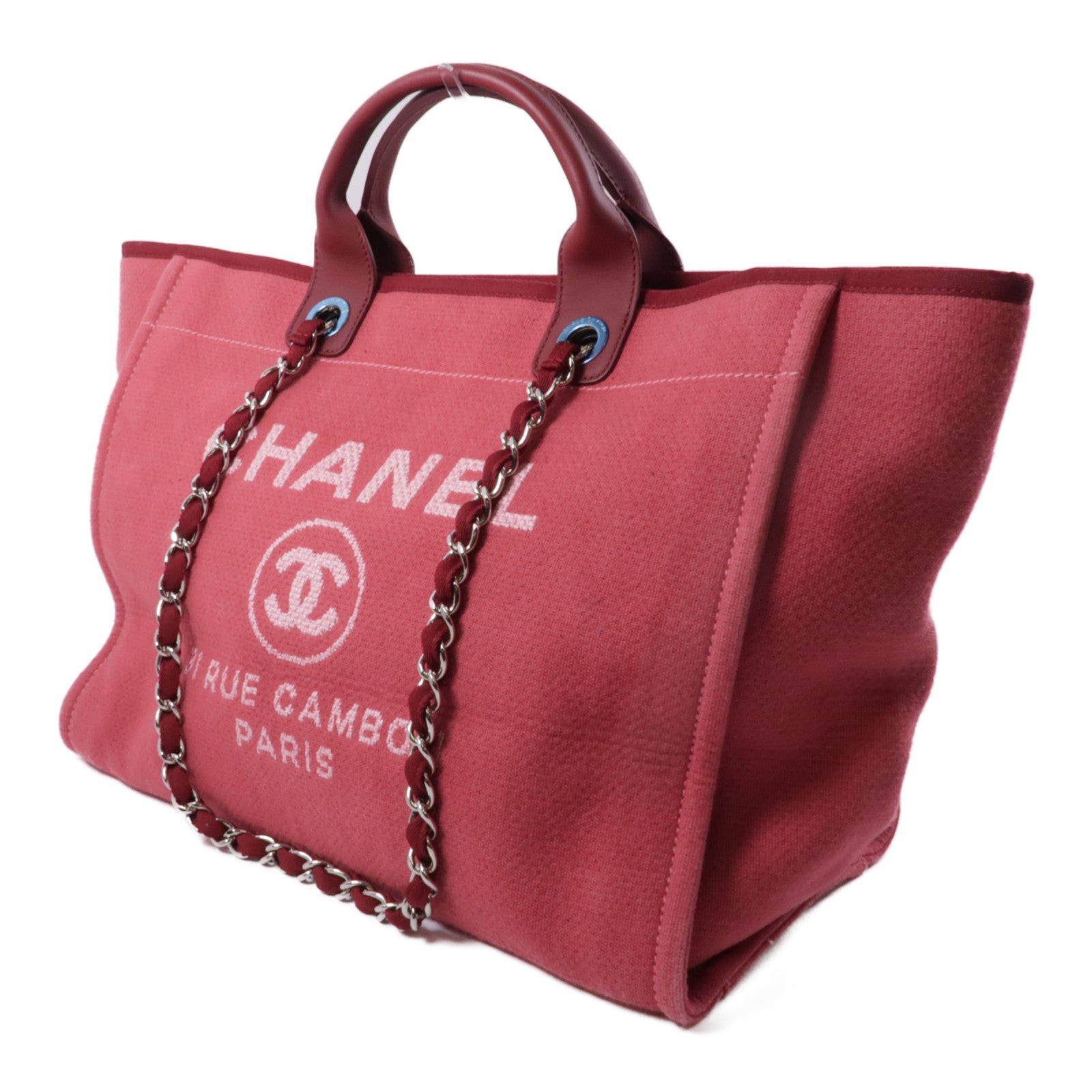 CHANEL 帆布Deauville Tote銀扣手挽肩背兩用袋紅色