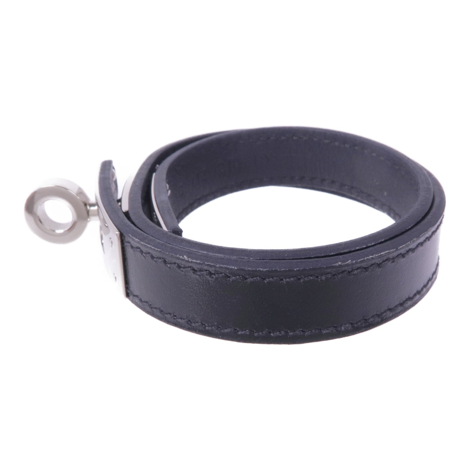 HERMES Swift皮革Kelly Double Tour Bracelet銀扣手帶Noir