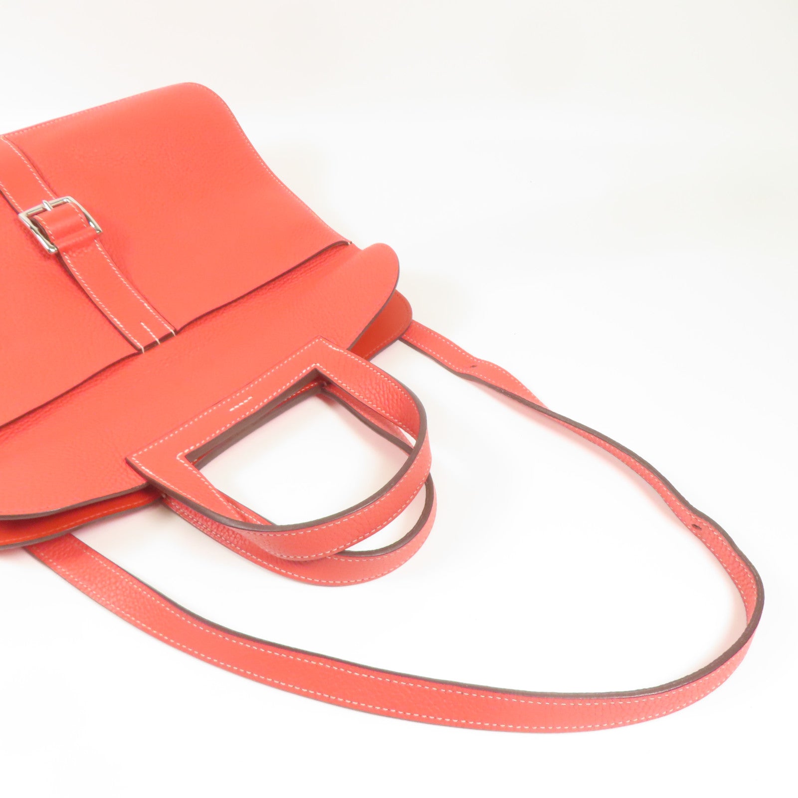 HERMES Clemence皮革Halzan 31銀扣手挽肩背兩用袋Rose Jaipur