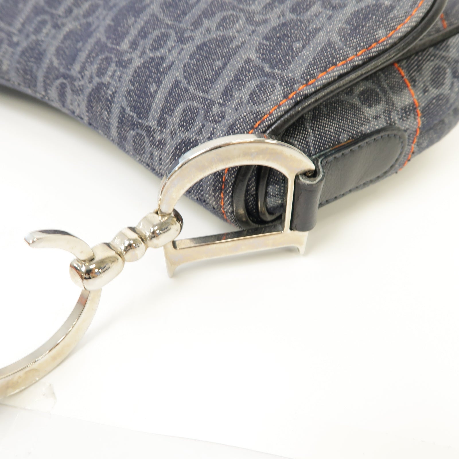 Dior 【激減優惠】牛仔布Saddle銀扣肩背袋深藍色