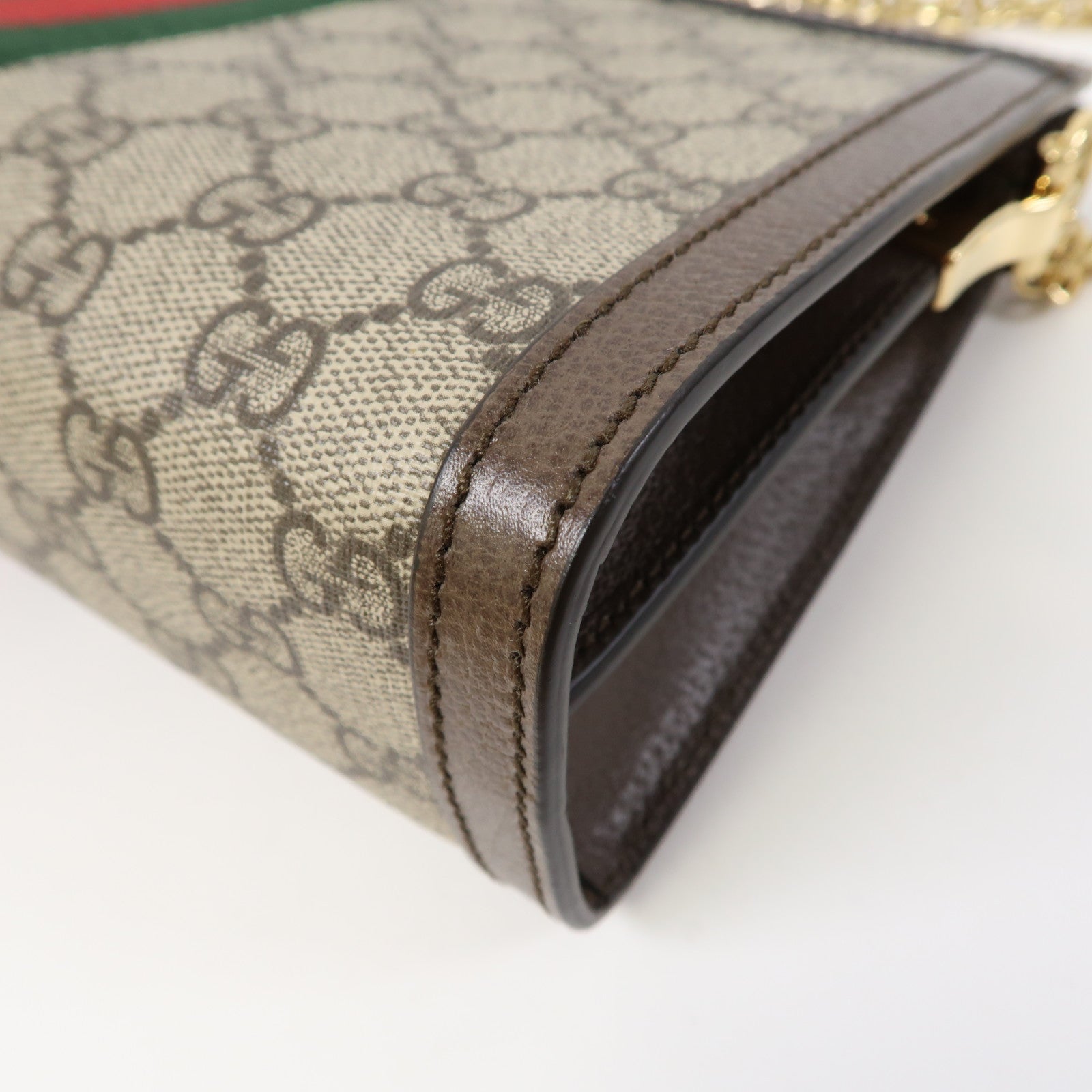 GUCCI 塗層帆布Ophidia GG金扣鏈帶肩背袋啡色