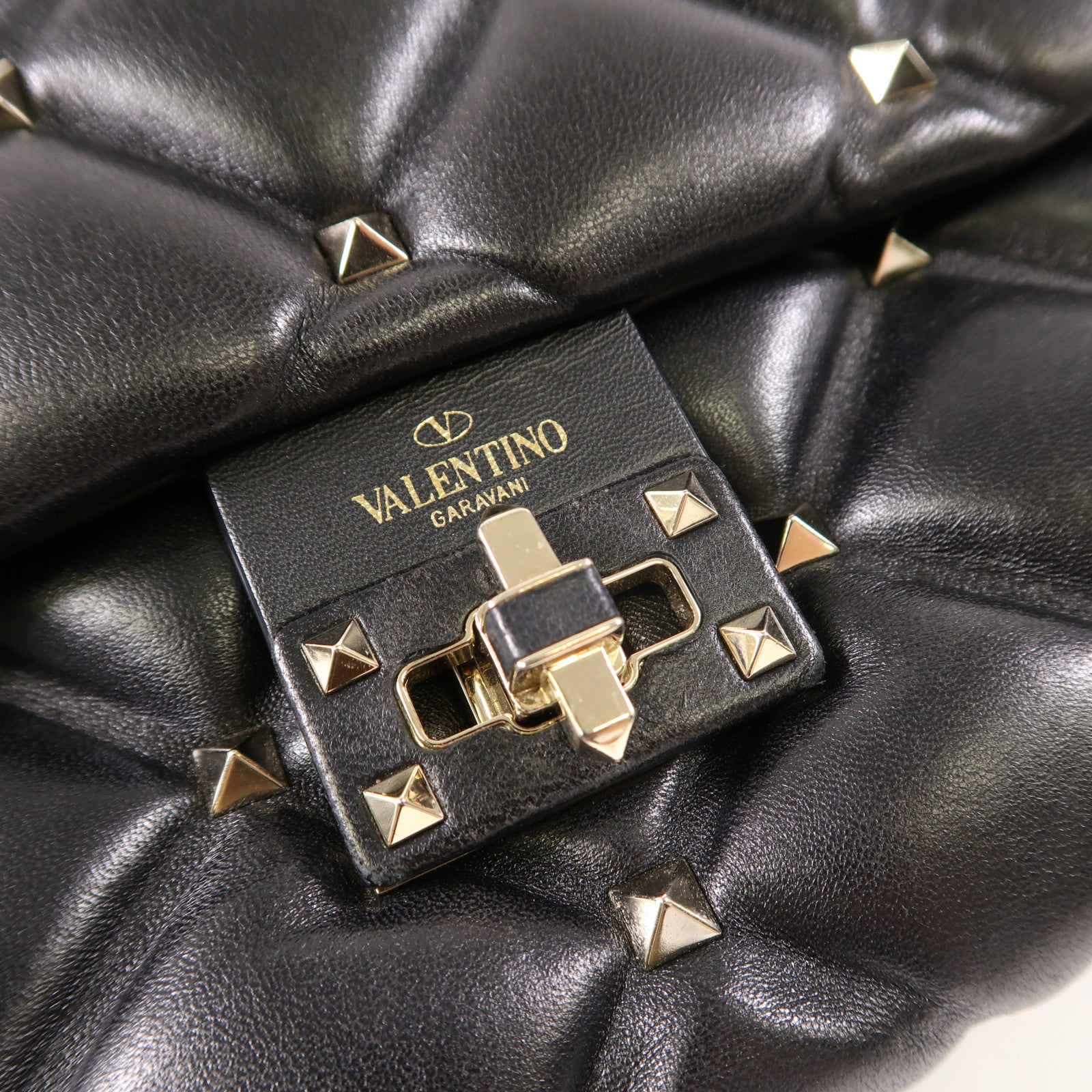 Valentino 牛皮皮革Rockstud Top Handle金扣手挽肩背兩用袋