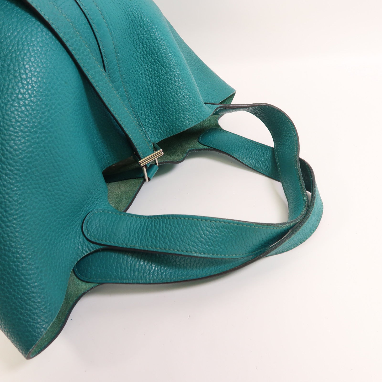 HERMES Clemence皮革Picotin MM銀扣手挽袋Bleu Paon