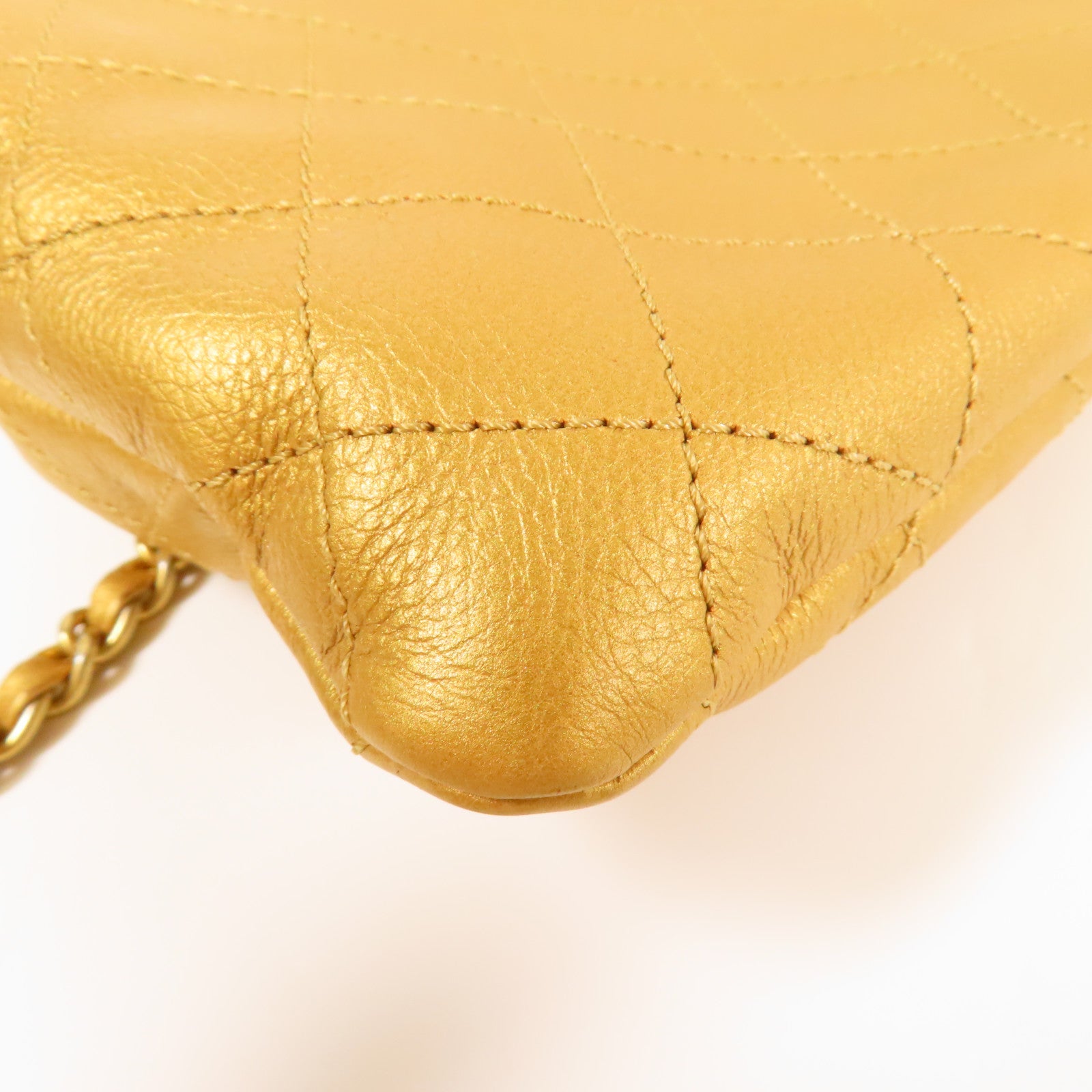 CHANEL 【激減優惠】菱格牛皮皮革Chain Shoulder金扣鏈帶肩背袋金色