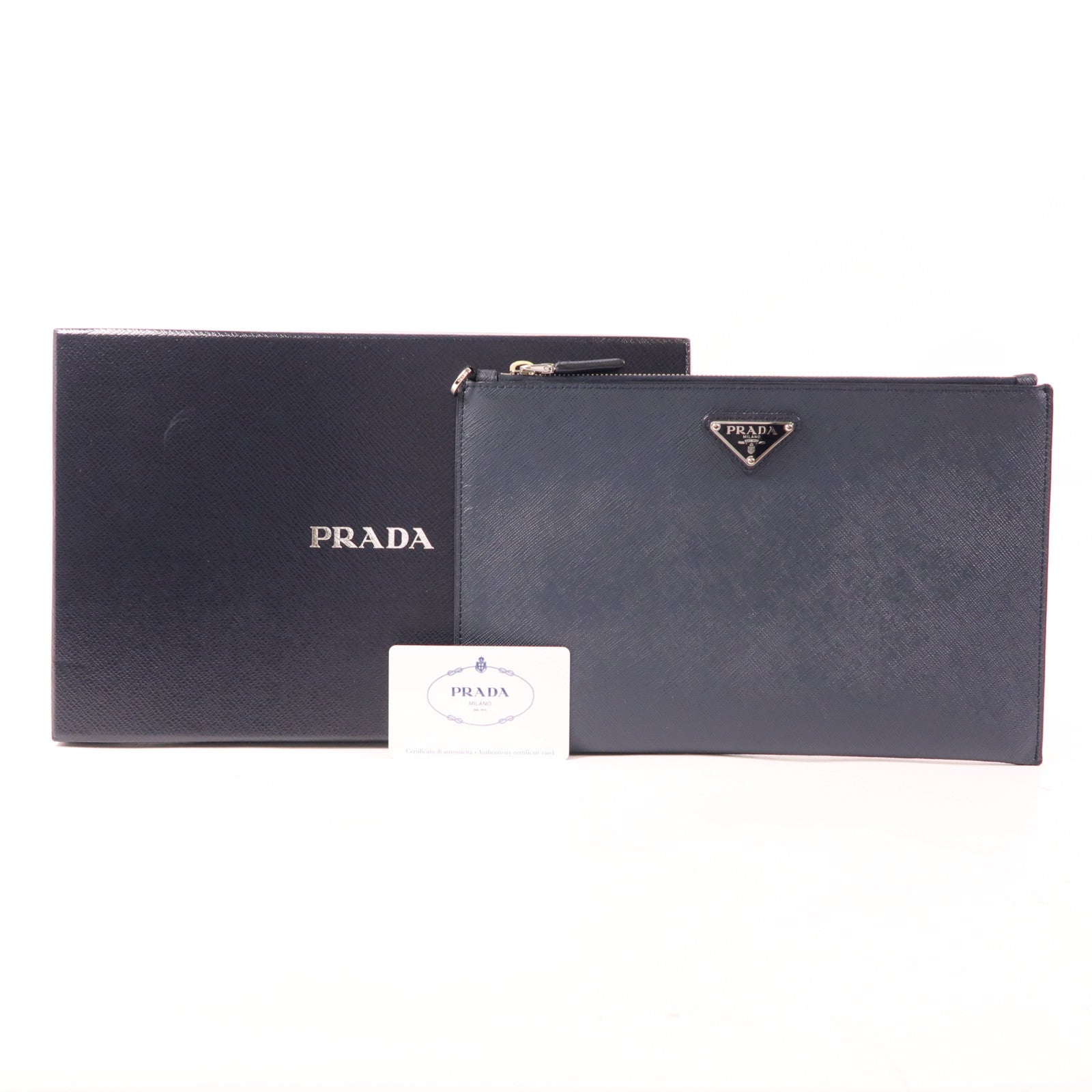 PRADA 牛皮皮革Clutch Bag銀扣手拿包