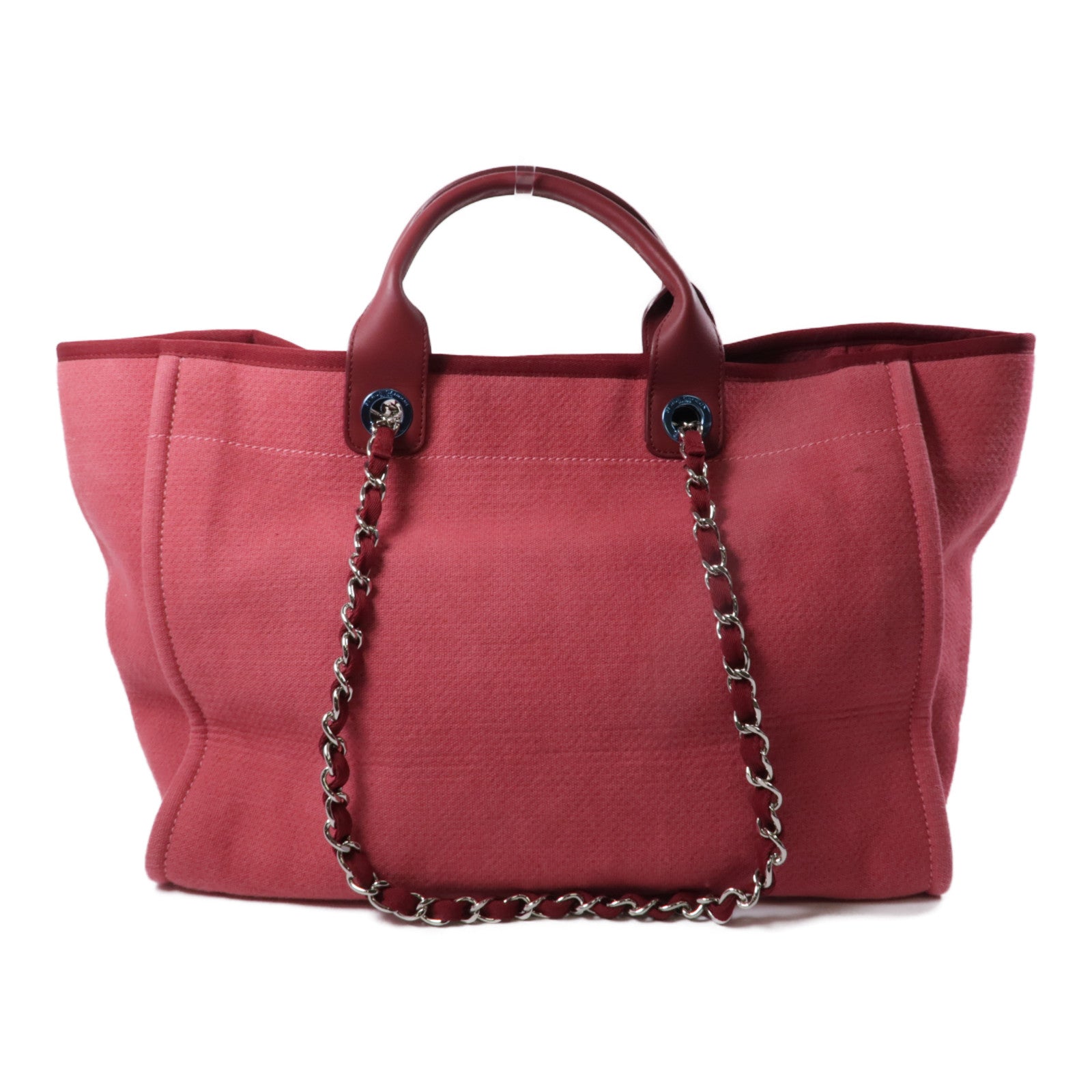 CHANEL 帆布Deauville Tote銀扣手挽肩背兩用袋紅色