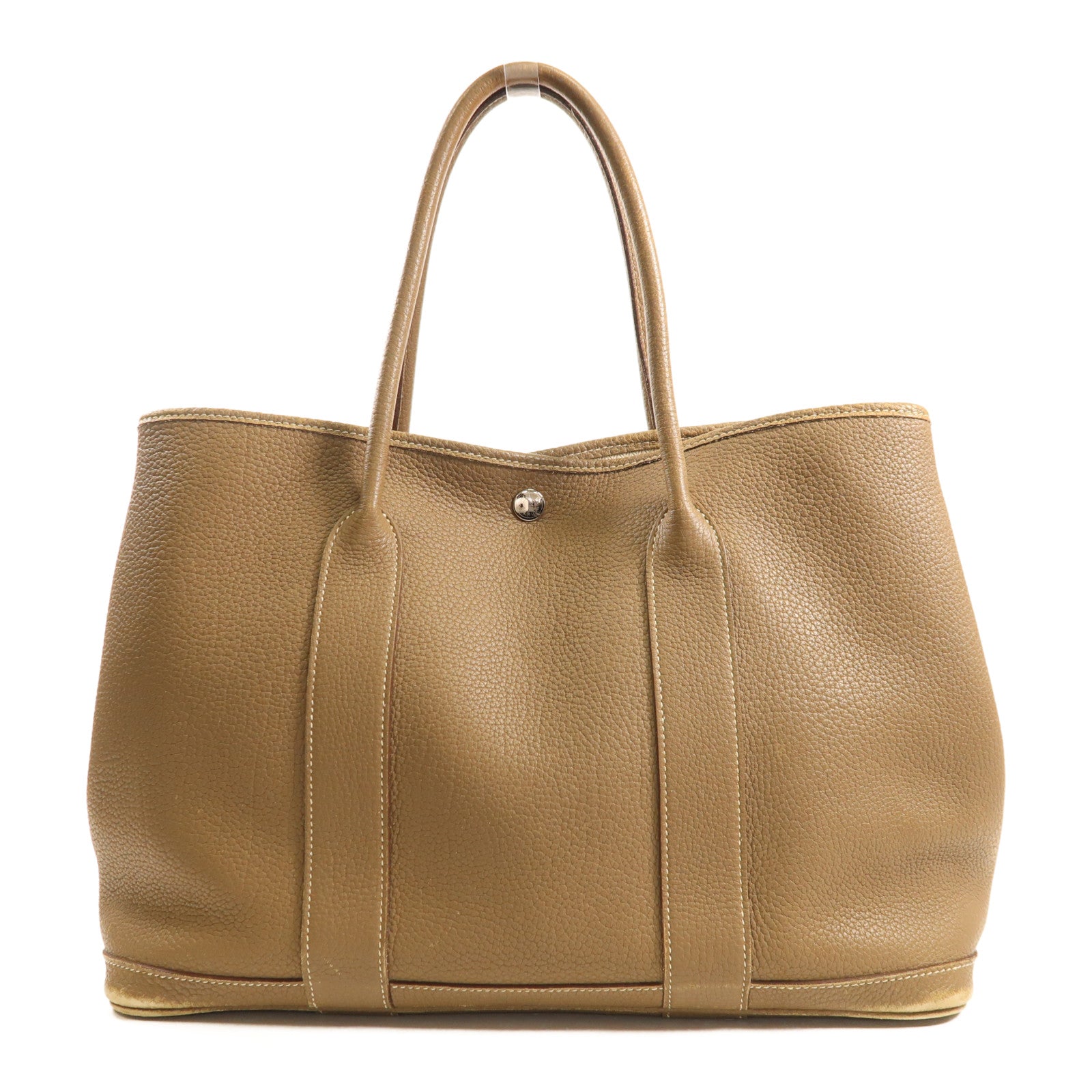 HERMES Negonda皮革Garden Party PM銀扣手挽袋Etoupe