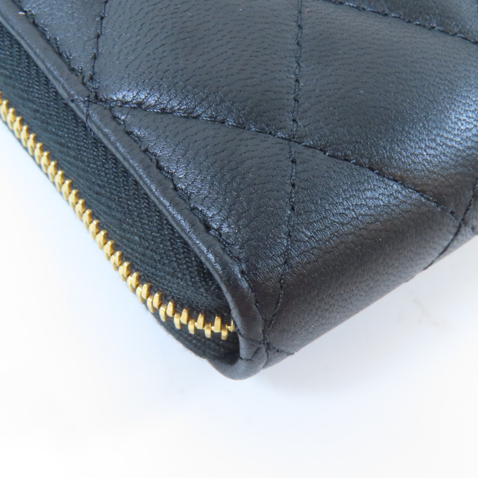 CHANEL 菱格羊皮皮革Zipper Long Wallet金扣長錢包黑色