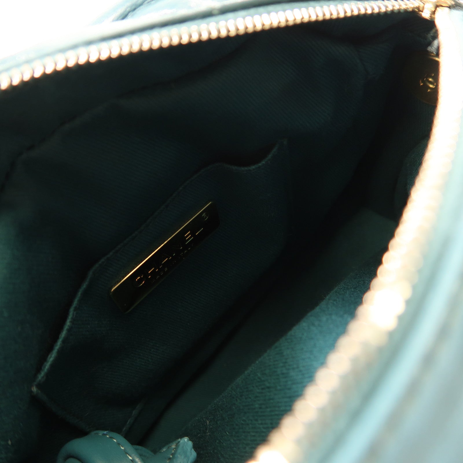 CHANEL 羊皮皮革Shoulder Bag金扣鏈帶肩背袋藍色