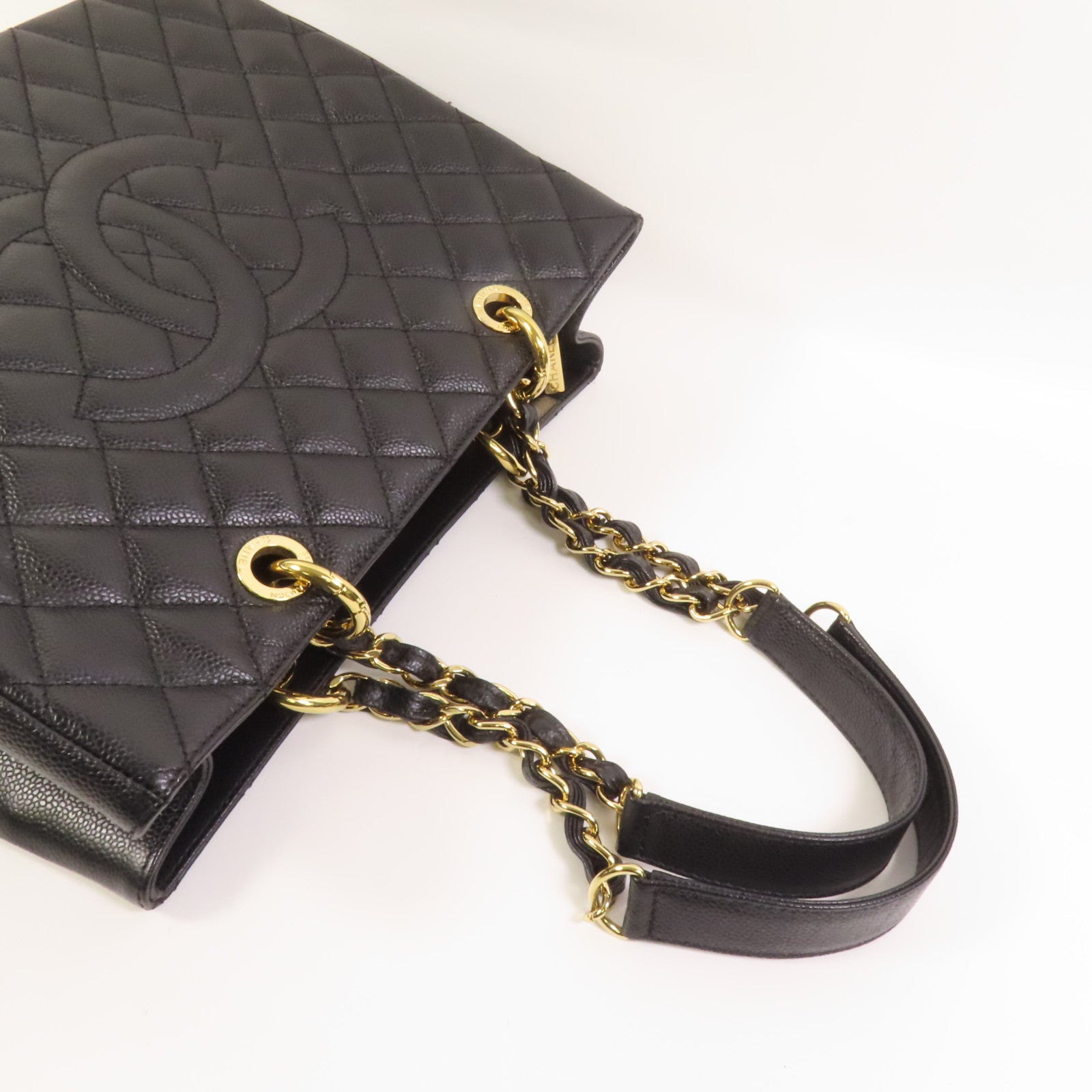CHANEL 牛皮皮革GST Grand Shopping Tote Bag金扣鏈帶肩背袋