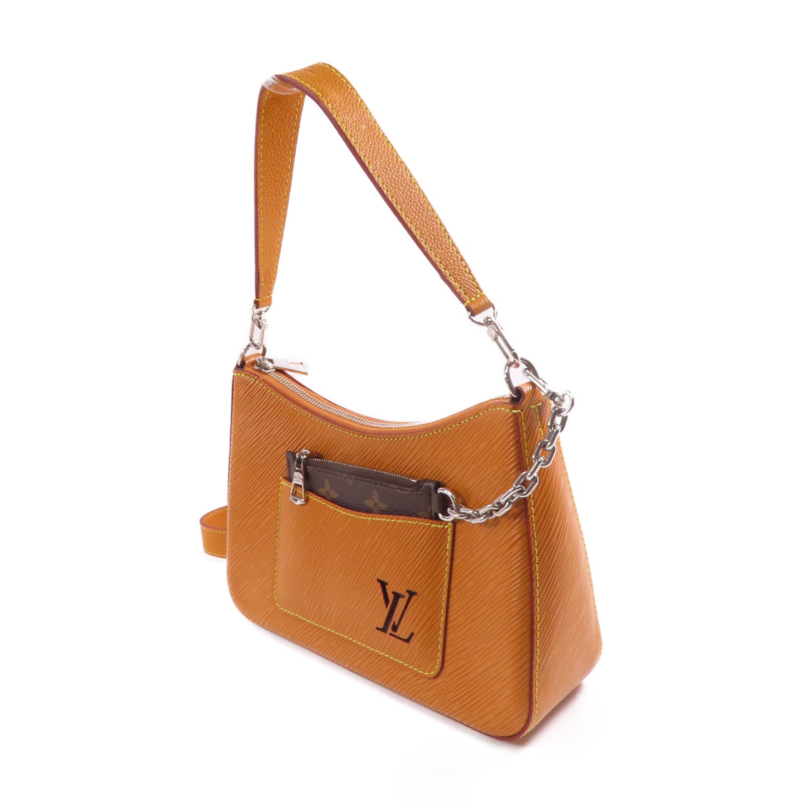 LOUIS VUITTON Epi Marelle銀扣手挽肩背兩用袋棕色
