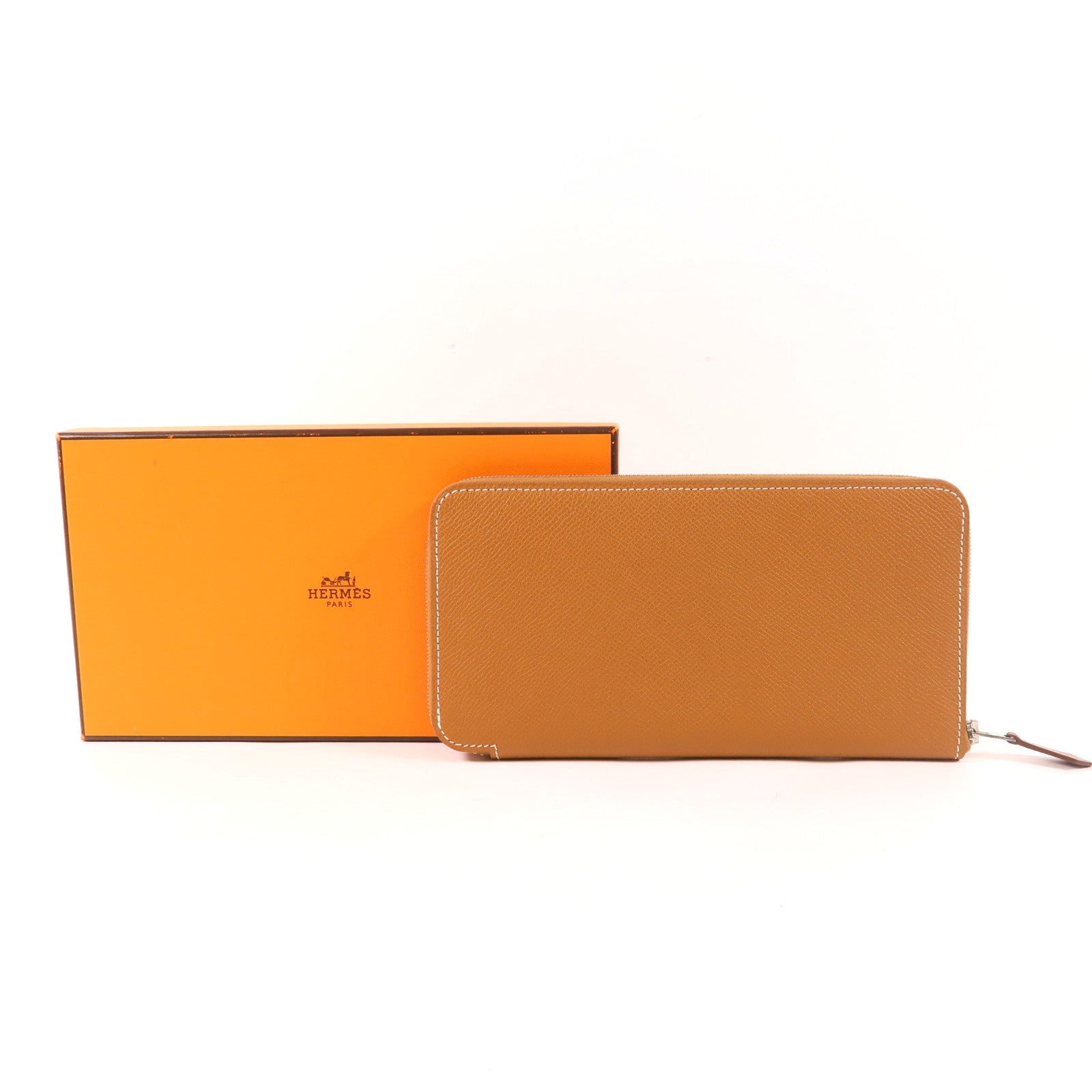 HERMES Epsom皮革Silk-In Wallet銀扣長錢包Gold