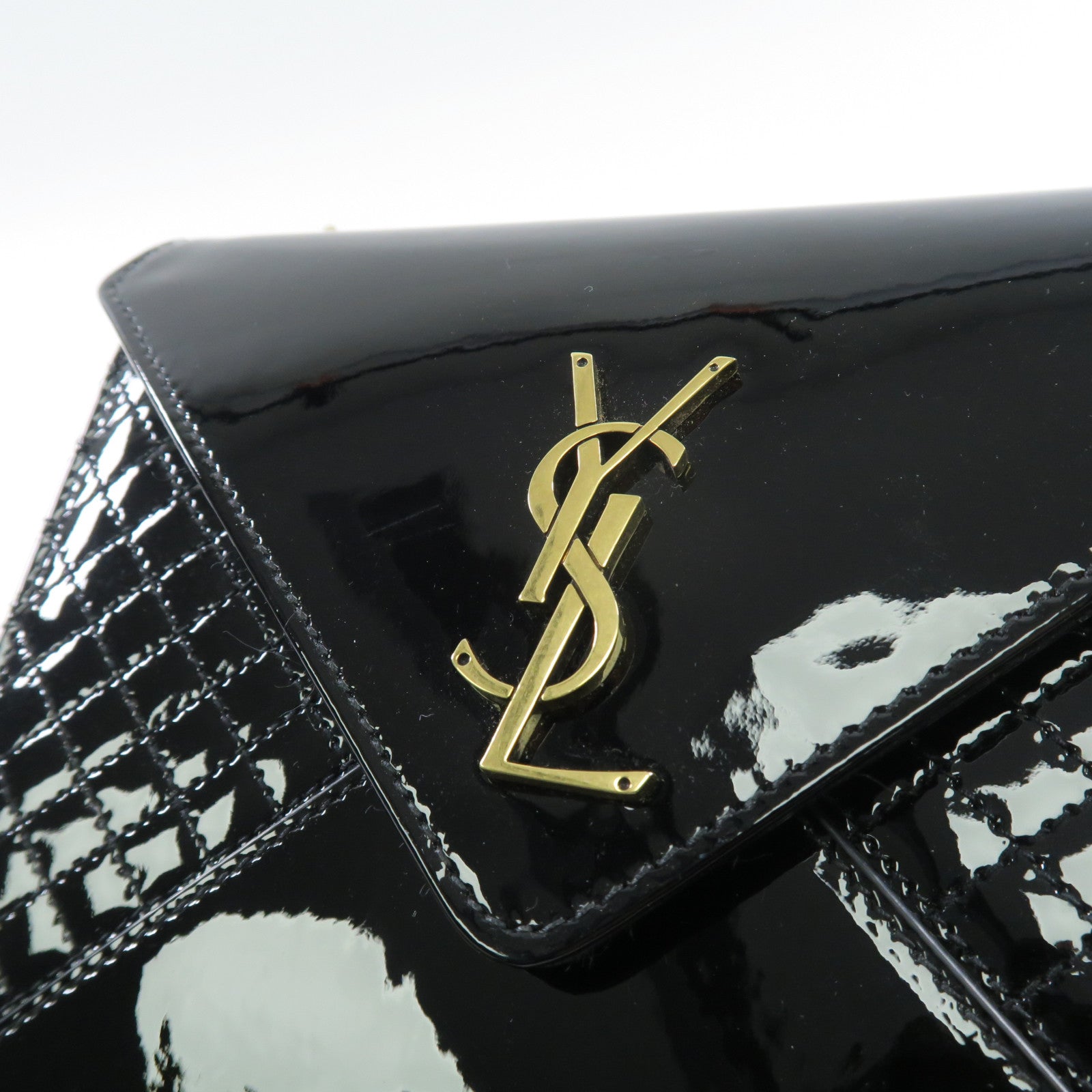 SAINT LAURENT 漆皮皮革Chain Shoulder Bag金扣鏈帶肩背袋黑色