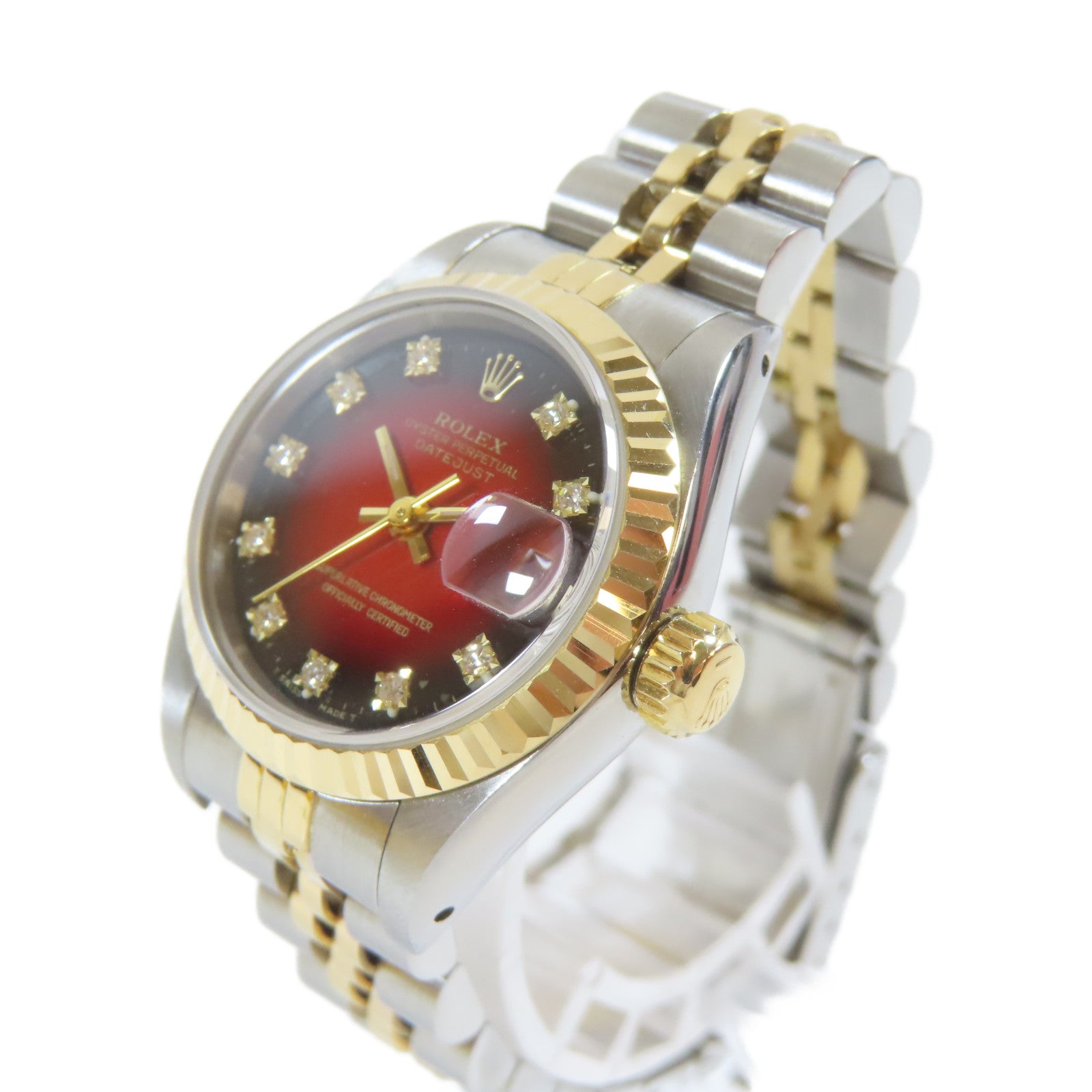 ROLEX Datejust 26mm18K黃金/不鏽鋼手錶自動機芯紅色#14.5cm