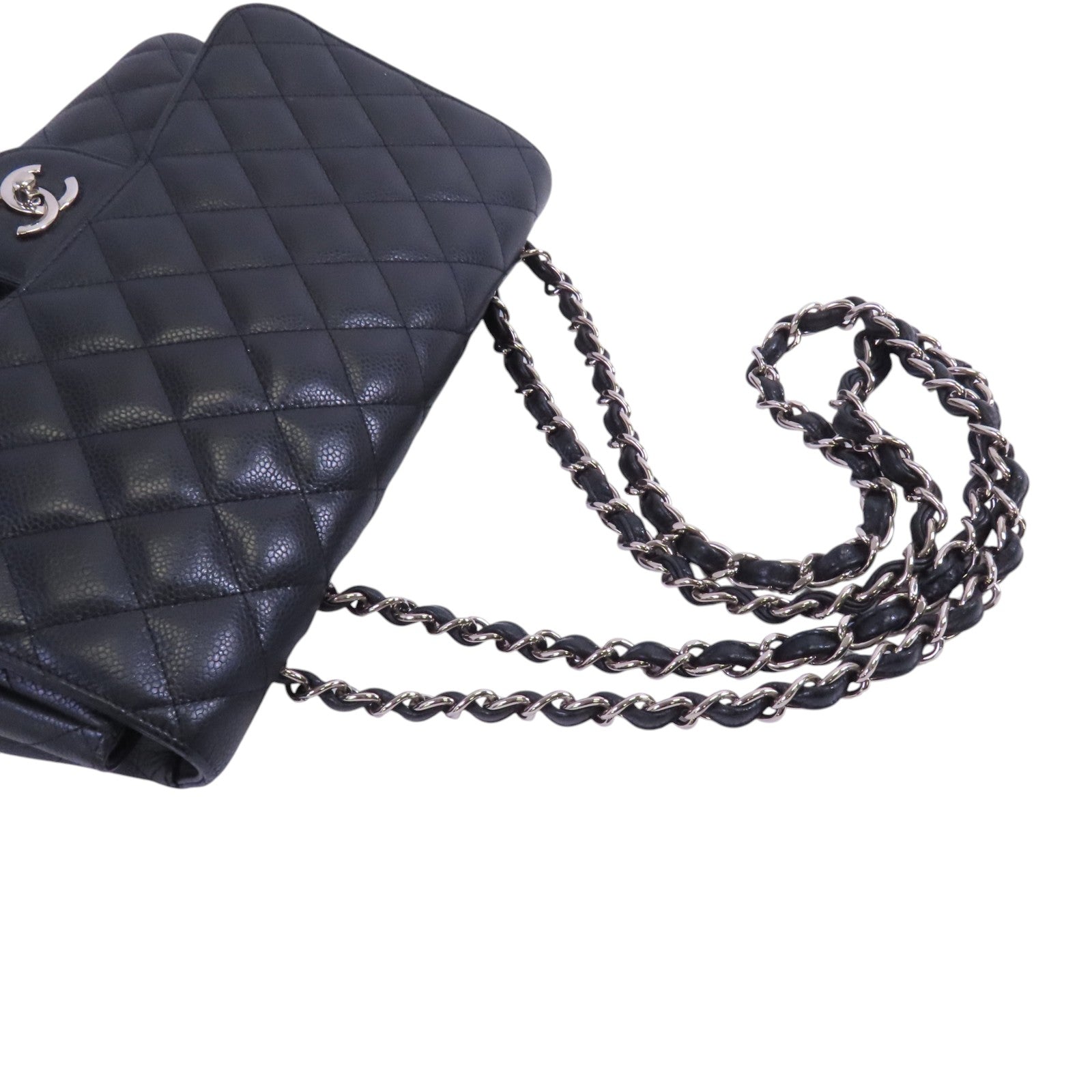 CHANEL 牛皮皮革Large Classic銀扣鏈帶肩背袋