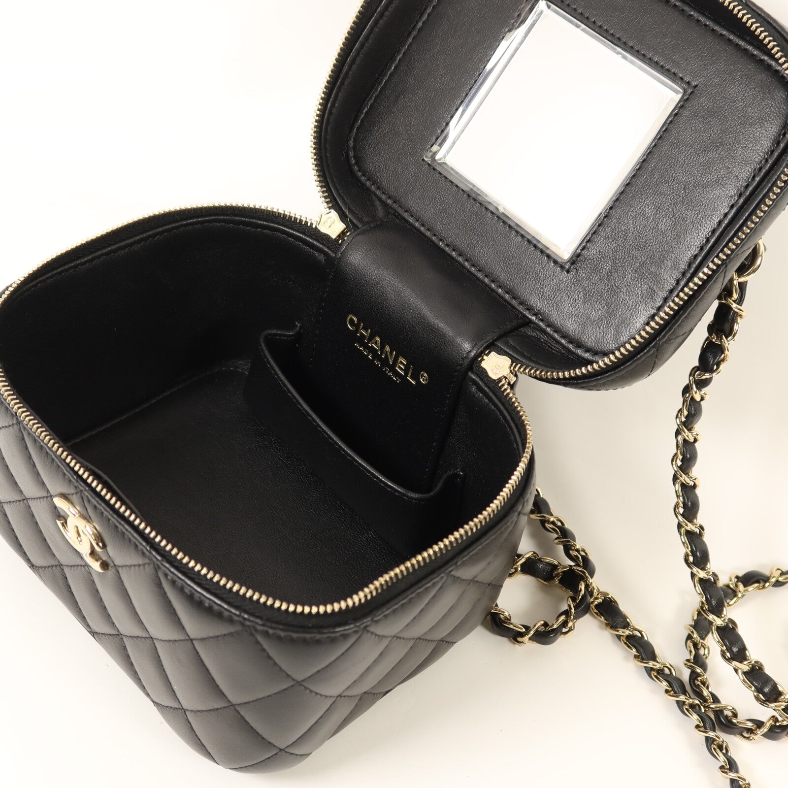 CHANEL 羊皮皮革Vanity Case金扣鏈帶手挽肩背兩用袋