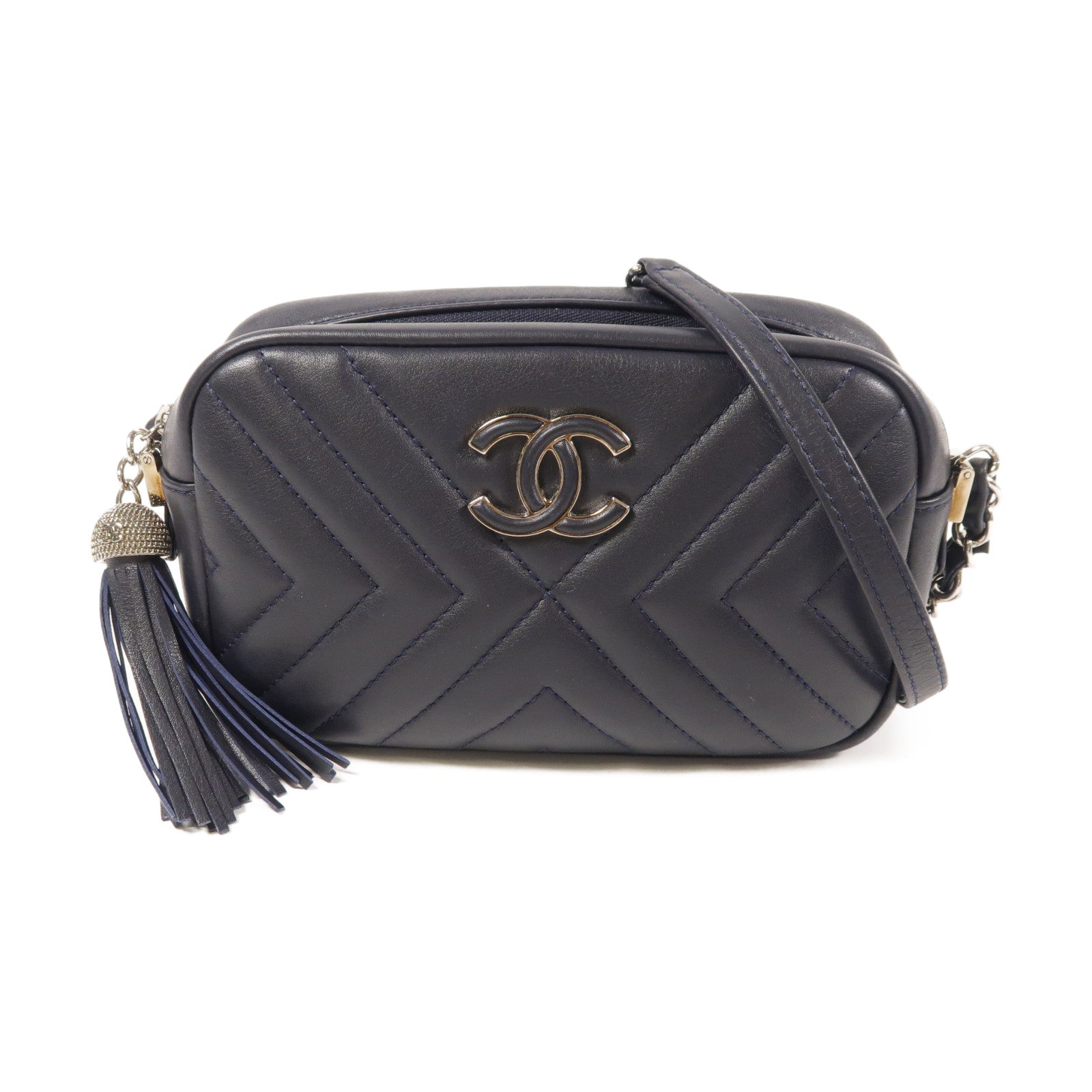 CHANEL 牛皮皮革Chain Shoulder銀扣鏈帶肩背袋