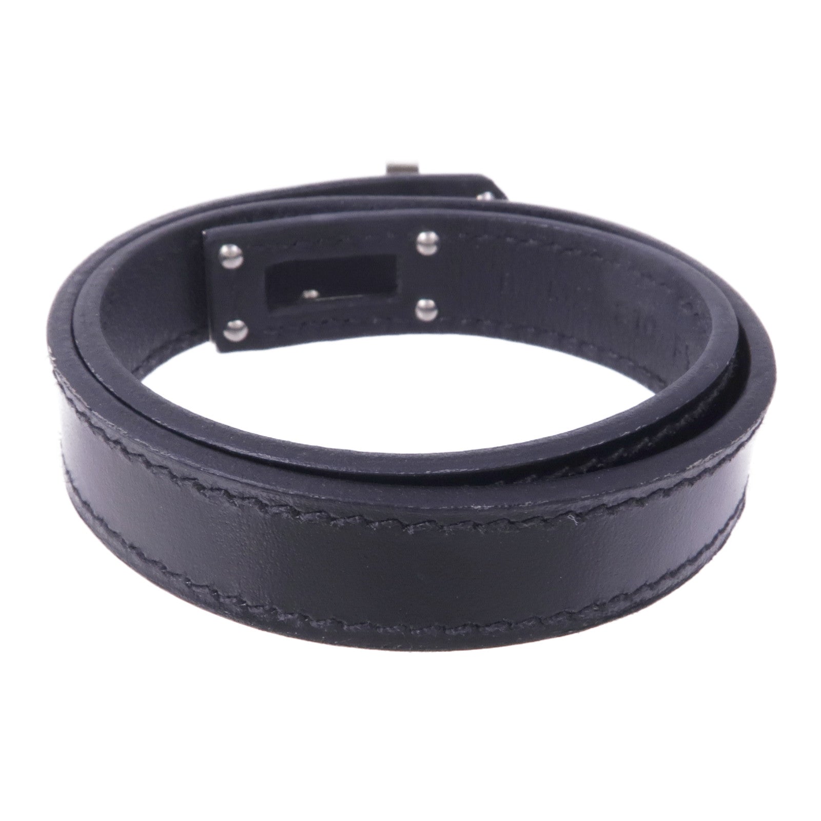 HERMES Swift皮革Kelly Double Tour Bracelet銀扣手帶Noir