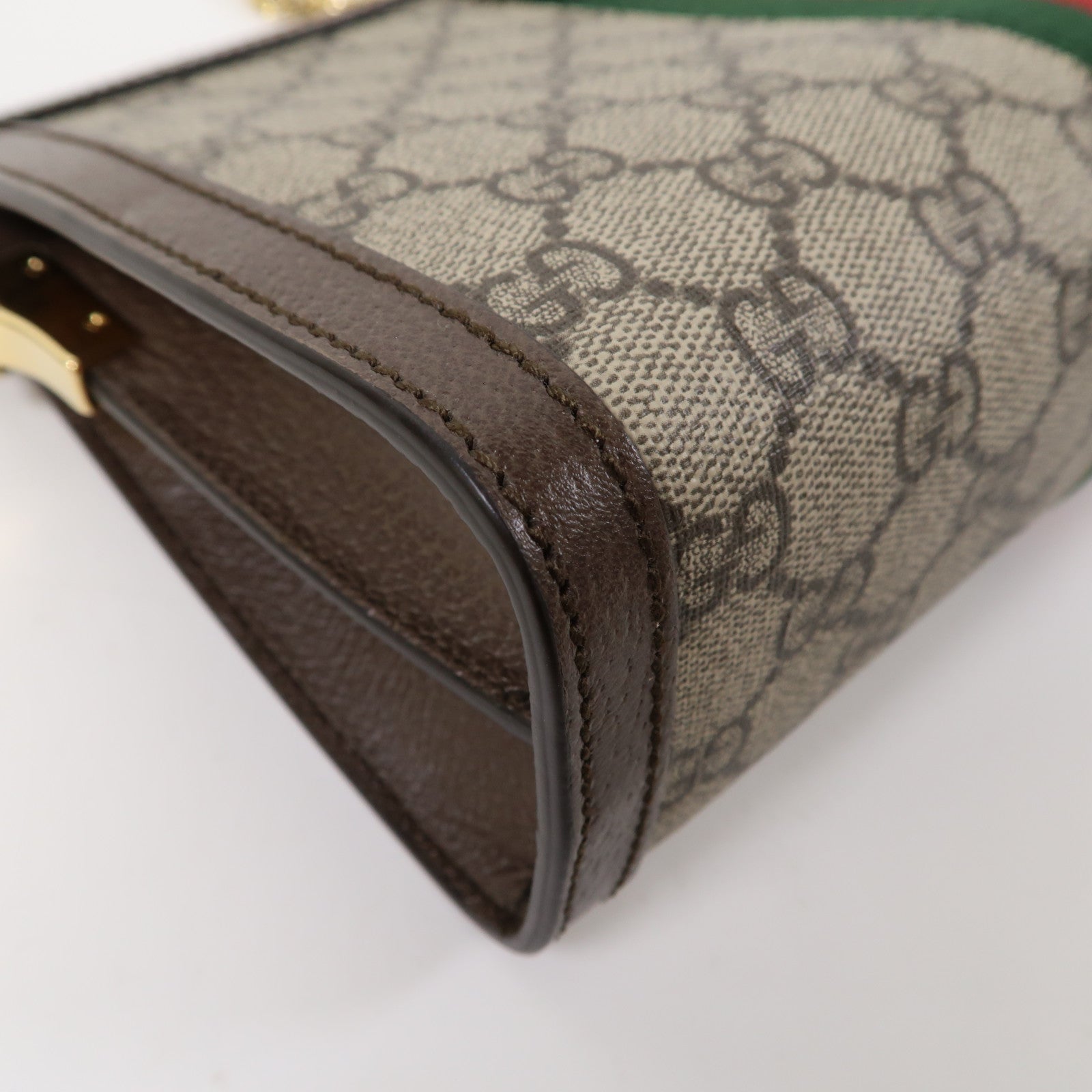 GUCCI 塗層帆布Ophidia GG金扣鏈帶肩背袋啡色