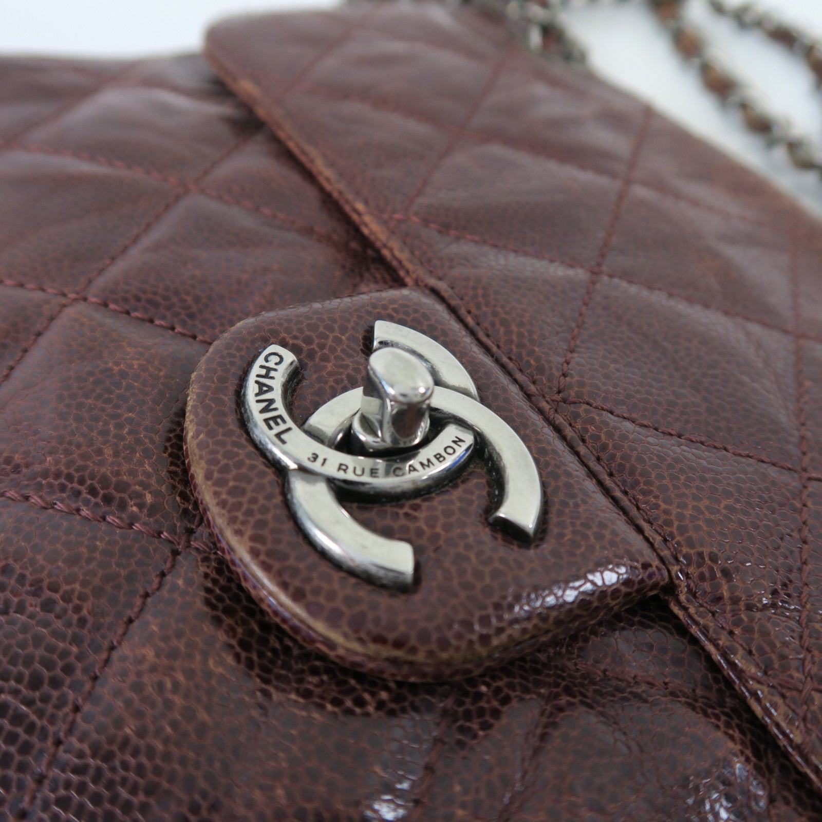 CHANEL 【激減優惠】菱格Caviar皮革Chain Shoulder銀扣鏈帶肩背袋紅色
