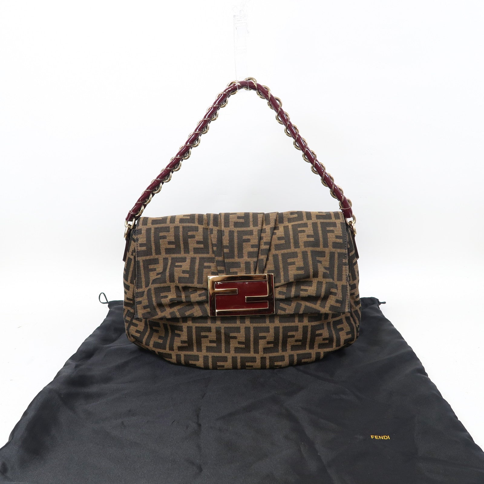 FENDI 帆布Shoulder Bag金扣肩背袋啡色