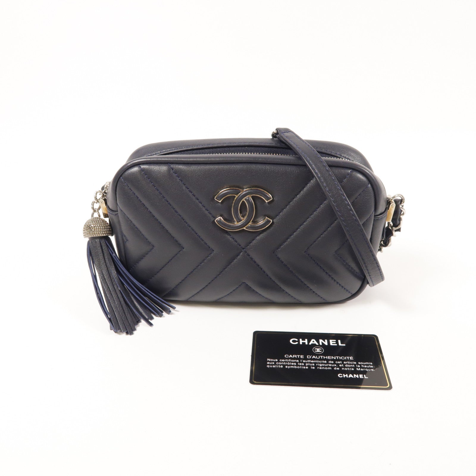CHANEL 牛皮皮革Chain Shoulder銀扣鏈帶肩背袋