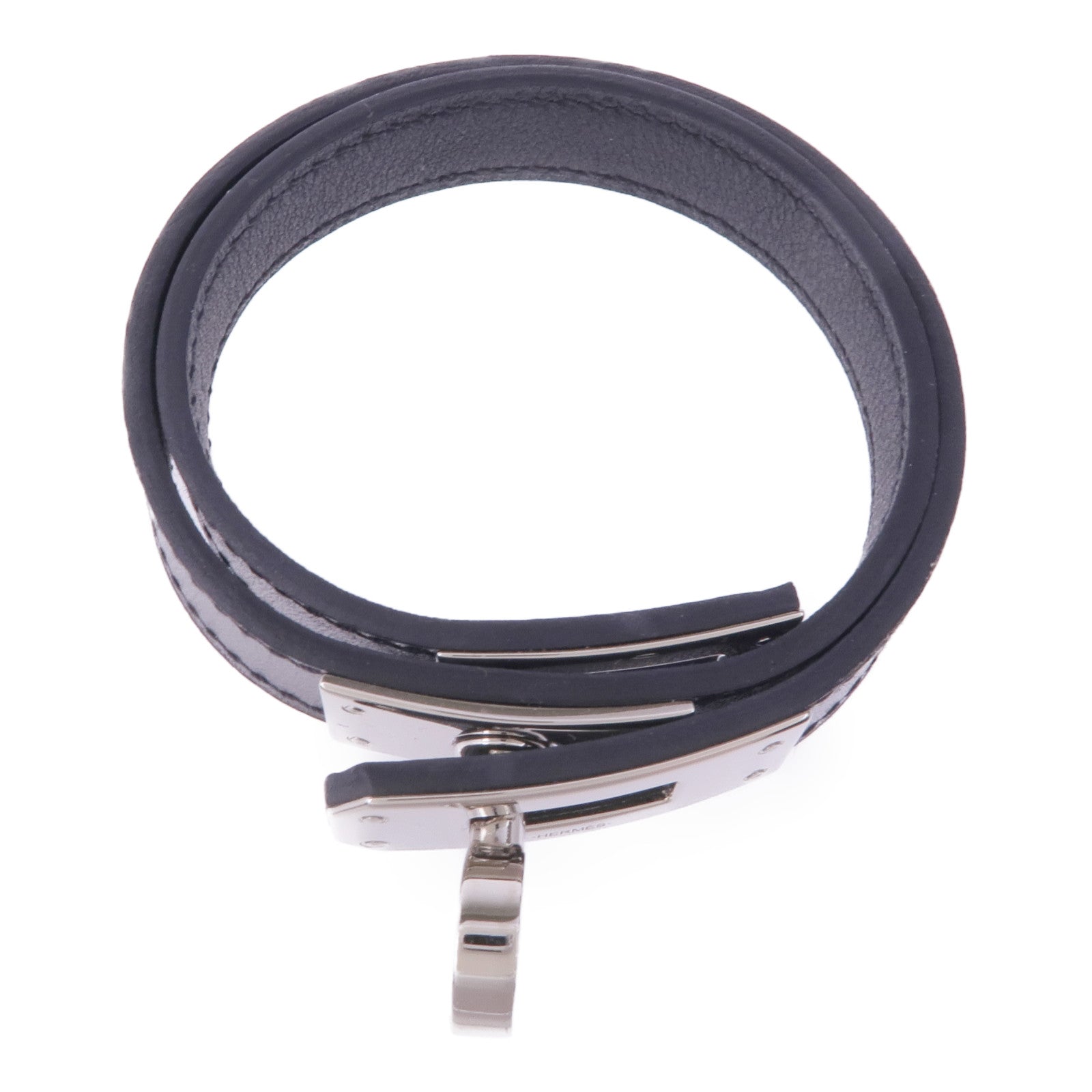 HERMES Swift皮革Kelly Double Tour Bracelet銀扣手帶Noir