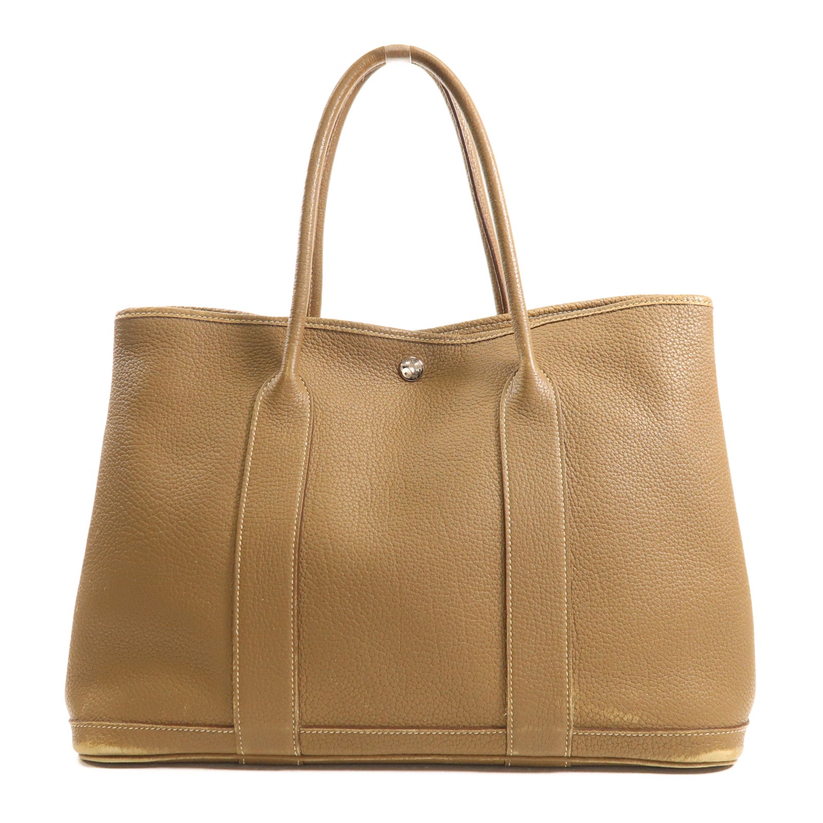 HERMES Negonda皮革Garden Party PM銀扣手挽袋Etoupe