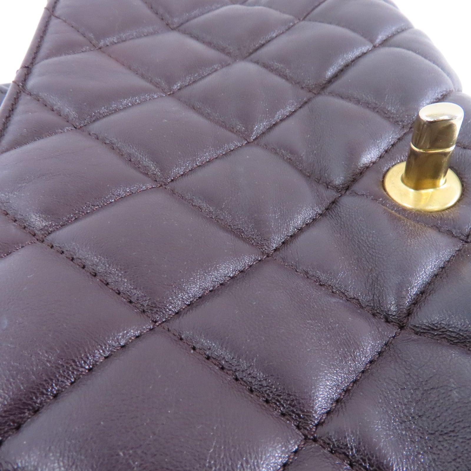 CHANEL 菱格羊皮皮革Chain Shoulder Bag金扣鏈帶肩背袋啡色