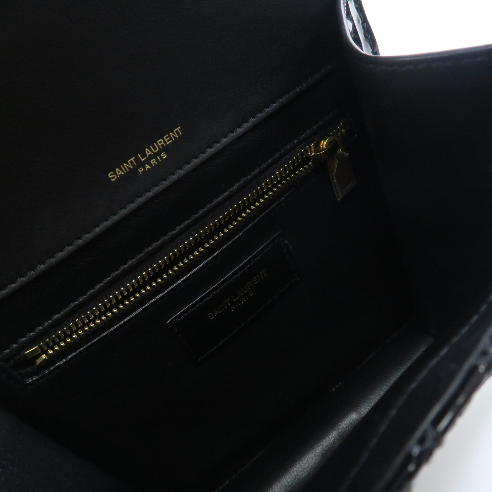 SAINT LAURENT 漆皮皮革Chain Shoulder Bag金扣鏈帶肩背袋黑色