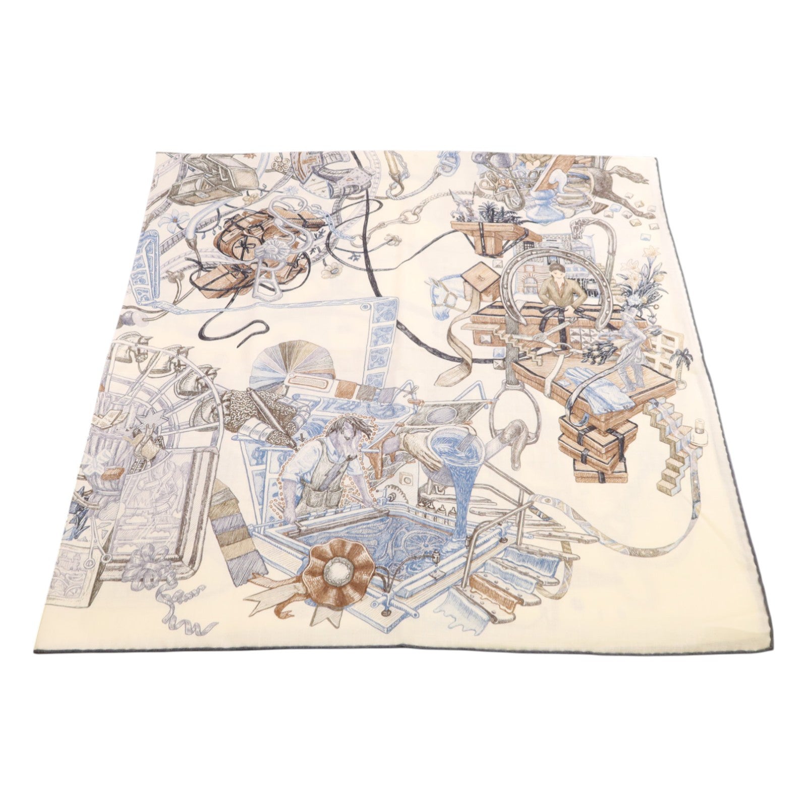 HERMES 羊絨/絲質Mors A Jouets Bandana Shawl 140絲巾