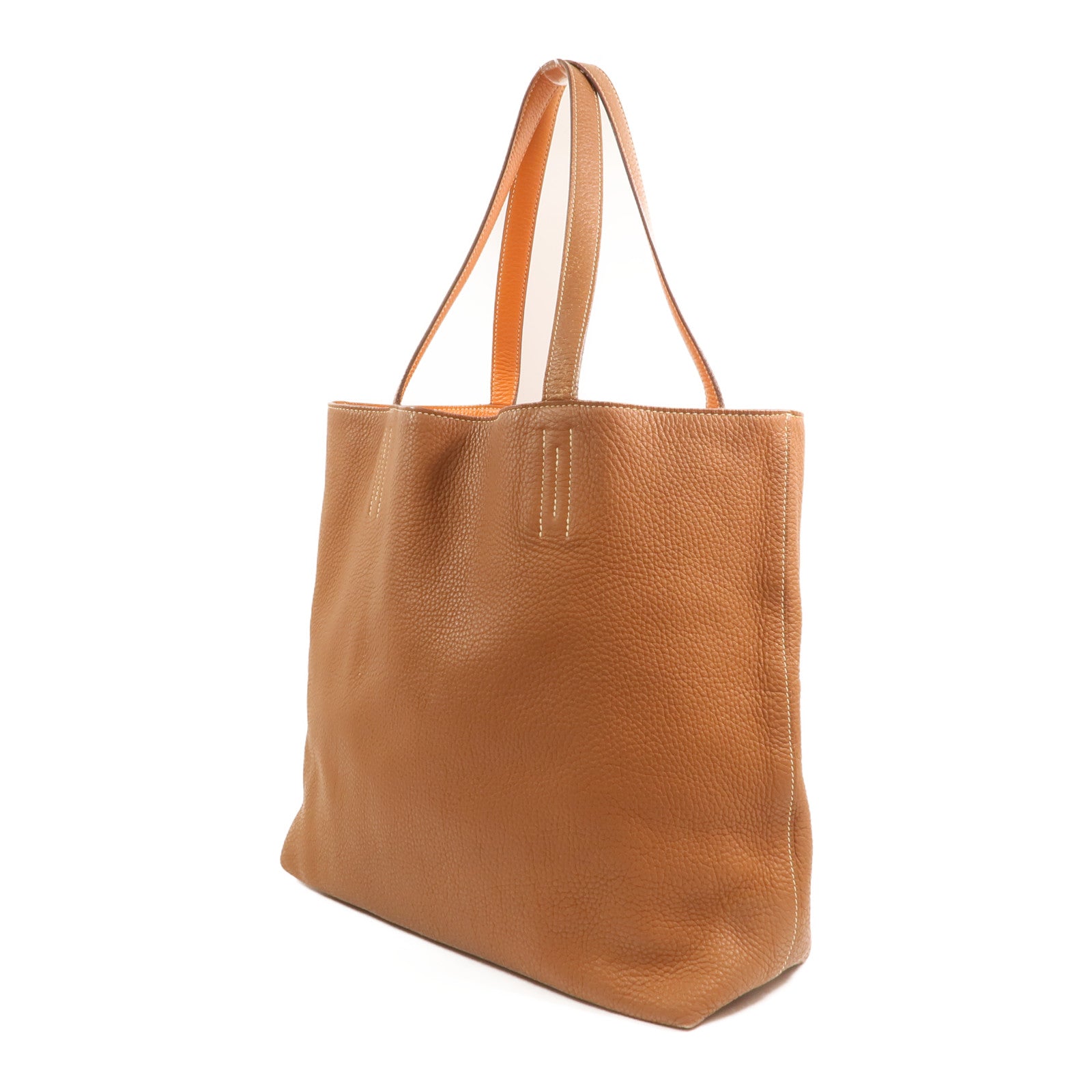 HERMES Clemence皮革Double Sens手挽袋Gold/Orange