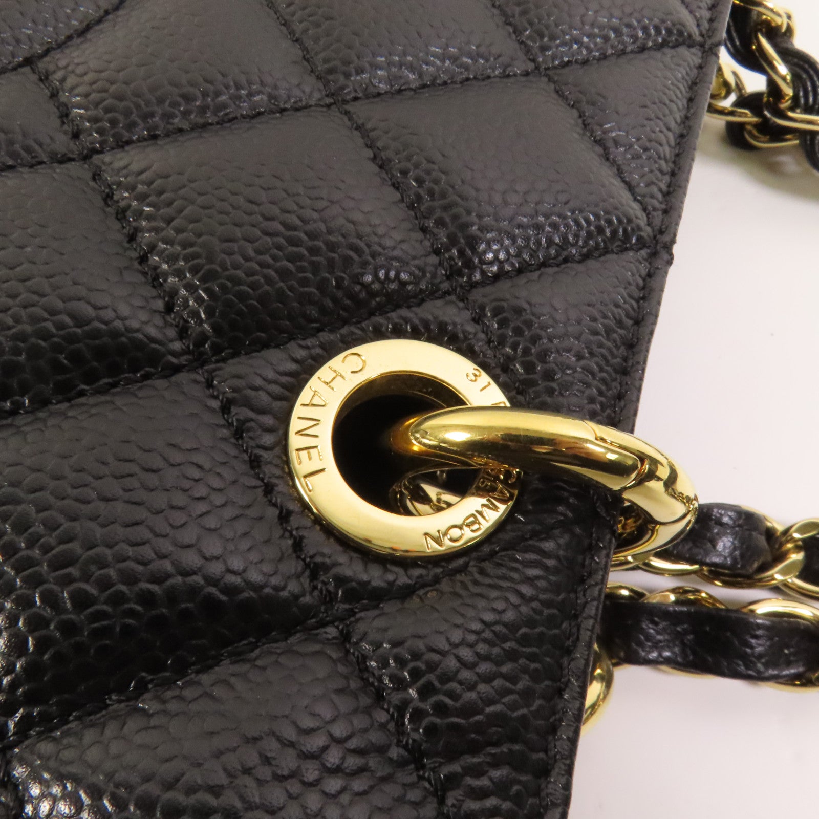 CHANEL 牛皮皮革GST Grand Shopping Tote Bag金扣鏈帶肩背袋