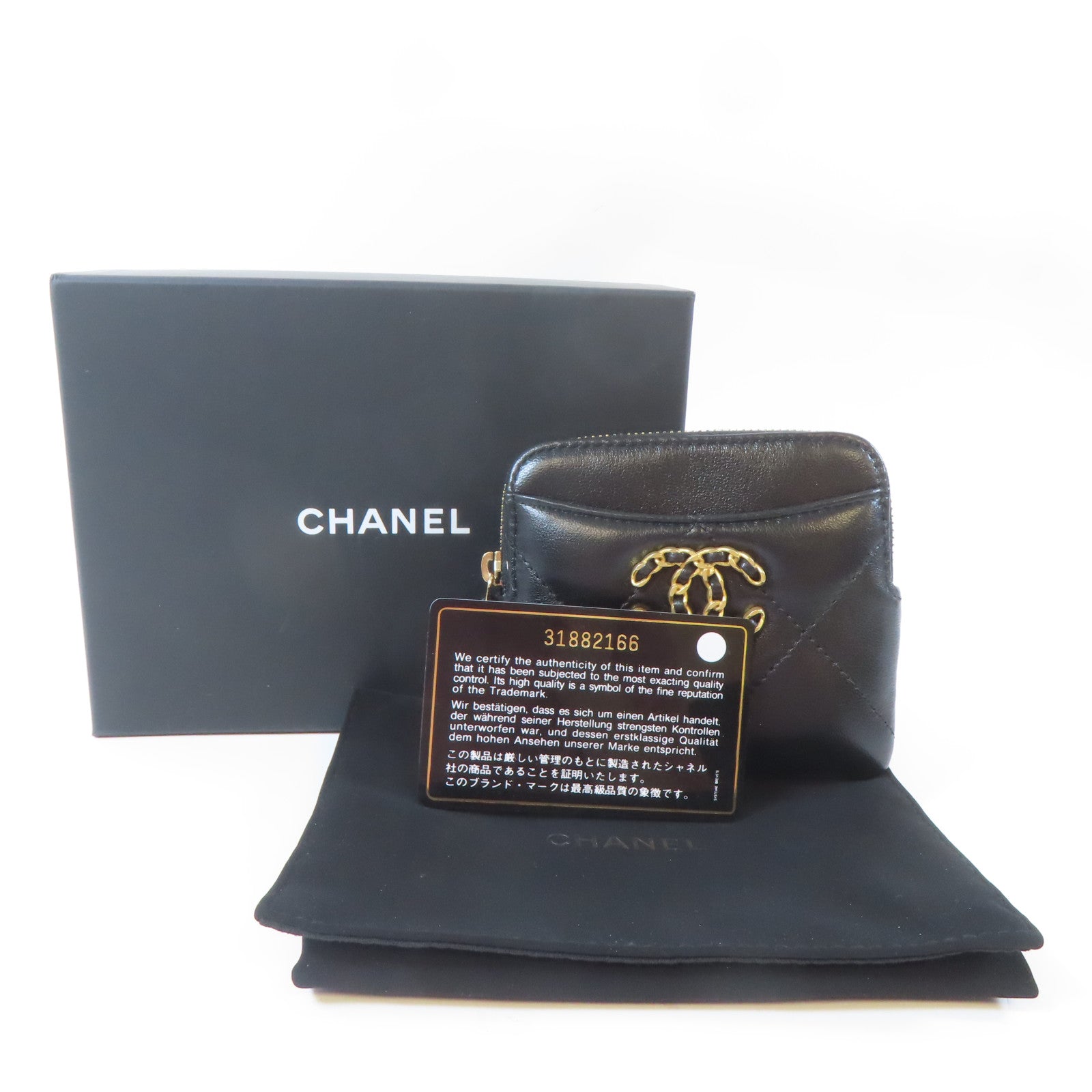 CHANEL 菱格羊皮皮革Card Case金扣卡片套黑色