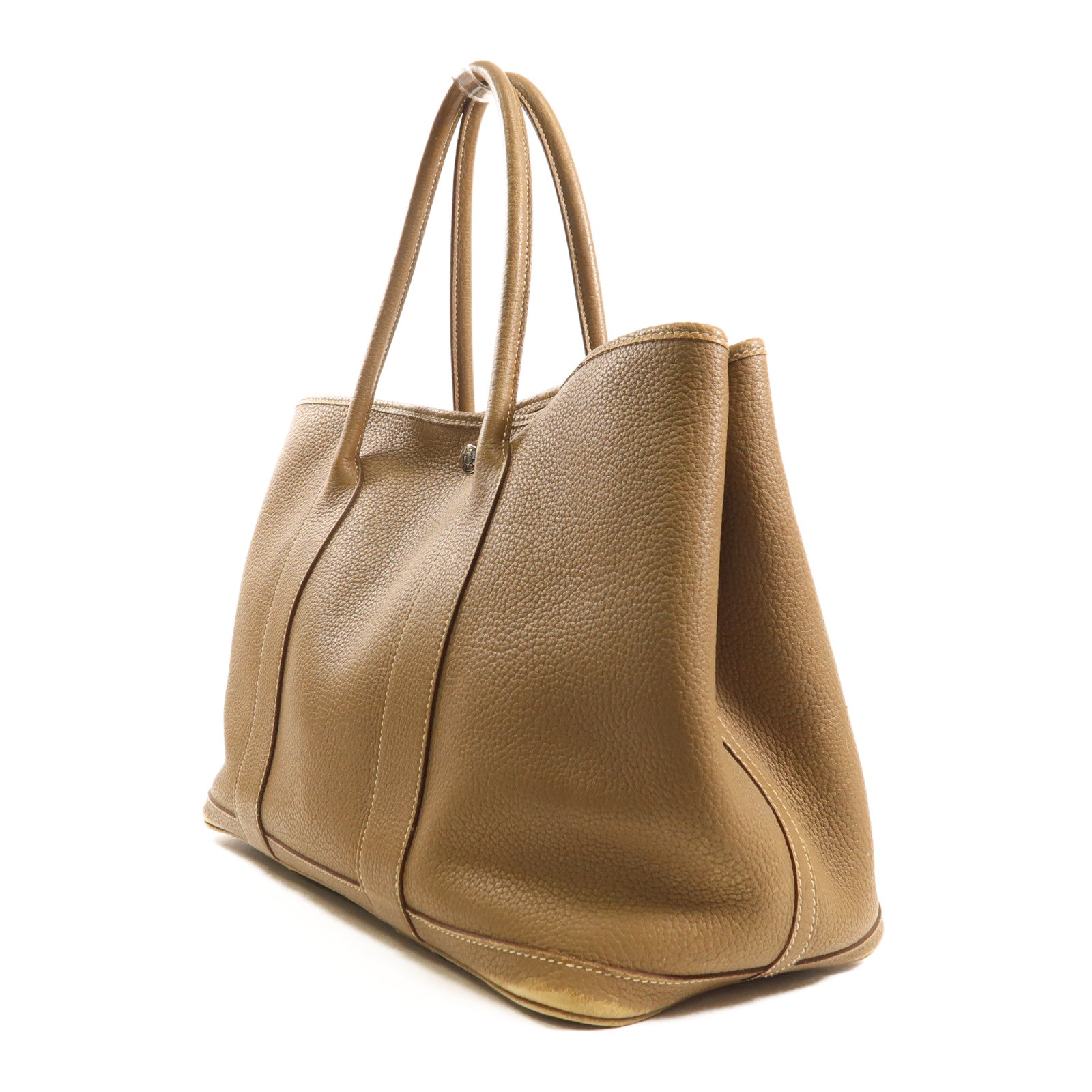 HERMES Negonda皮革Garden Party PM銀扣手挽袋Etoupe