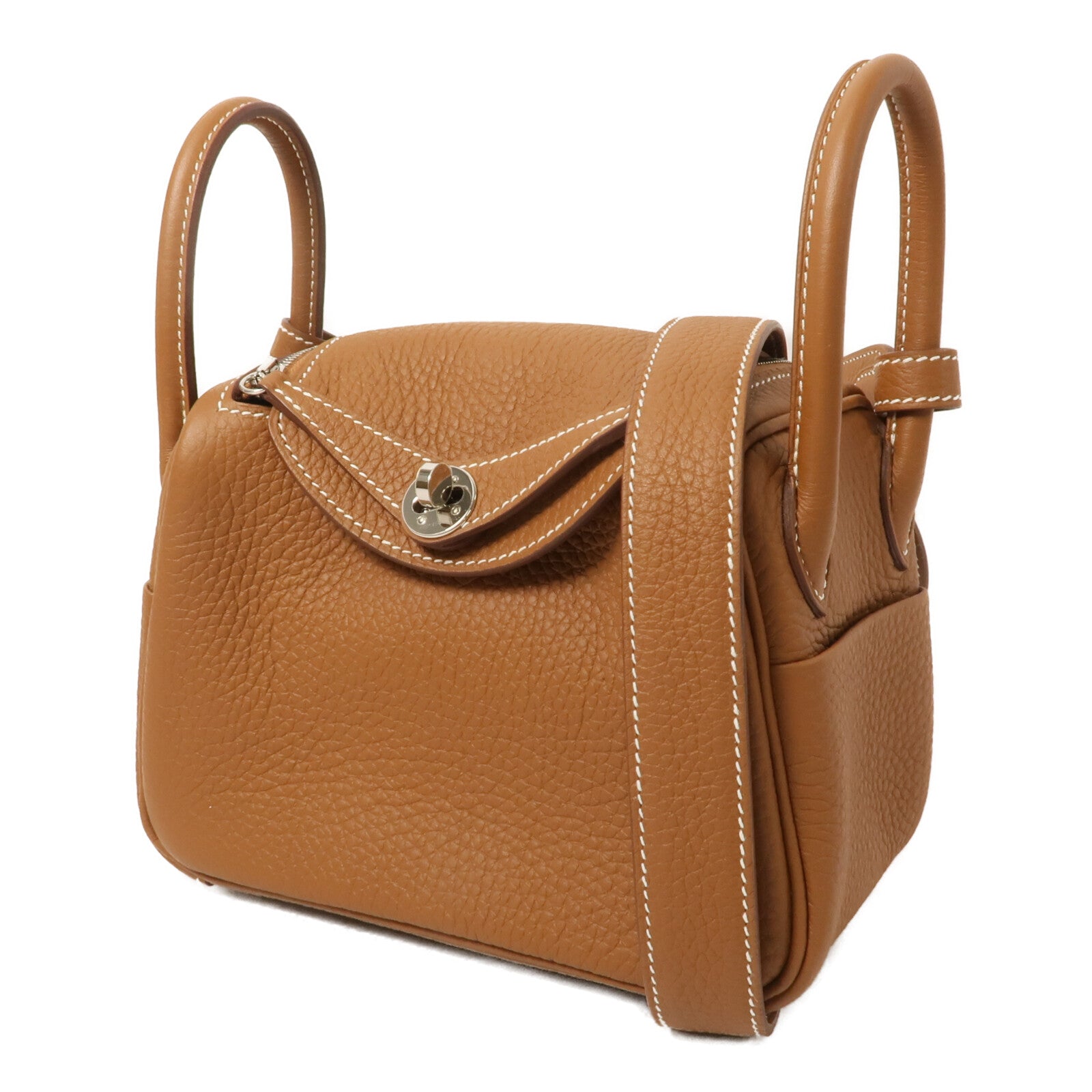 HERMES Clemence皮革Mini Lindy金扣手挽肩背兩用袋Gold